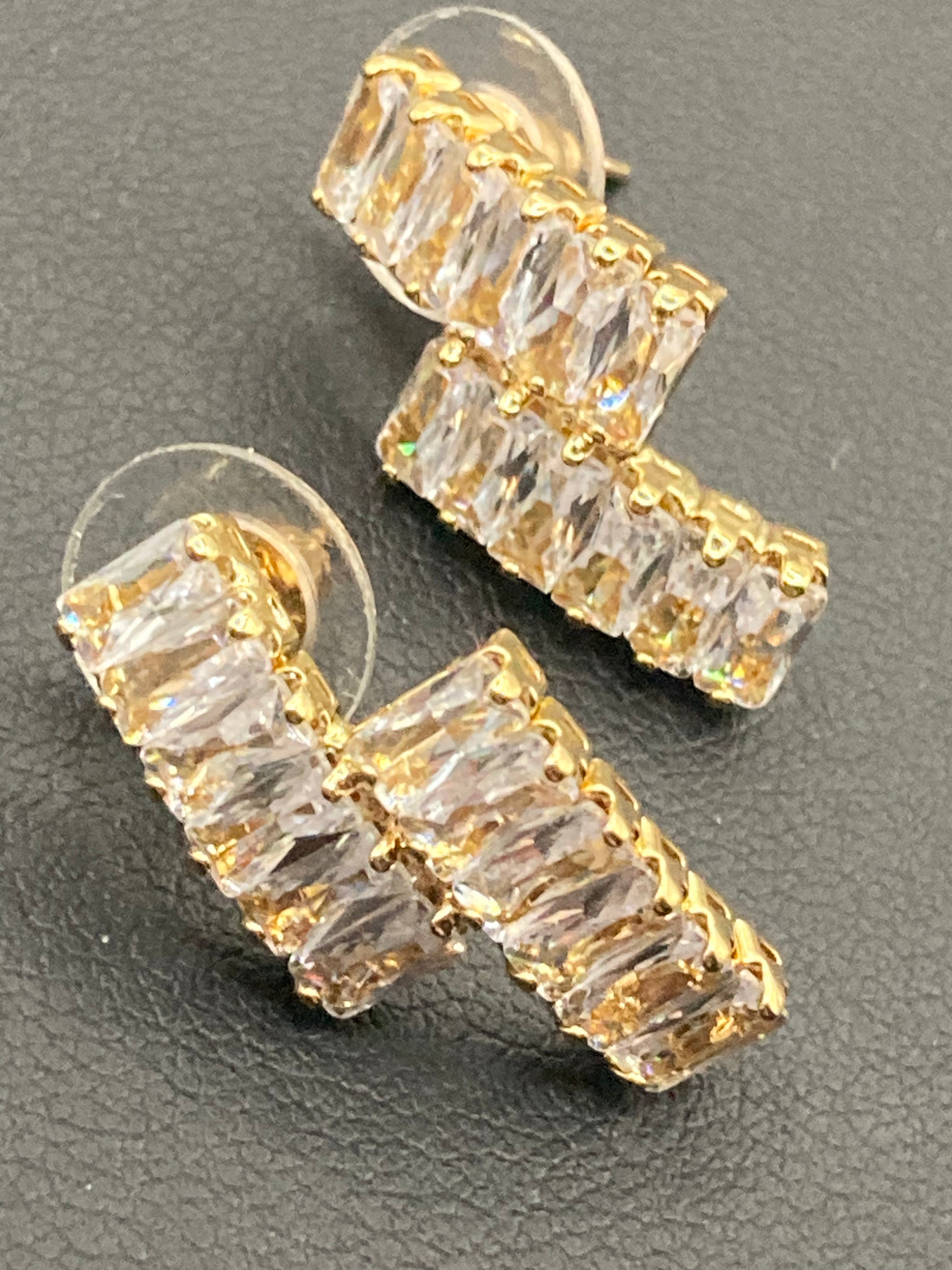 High End CZ earrings baguette Crystal diamanté gold plated