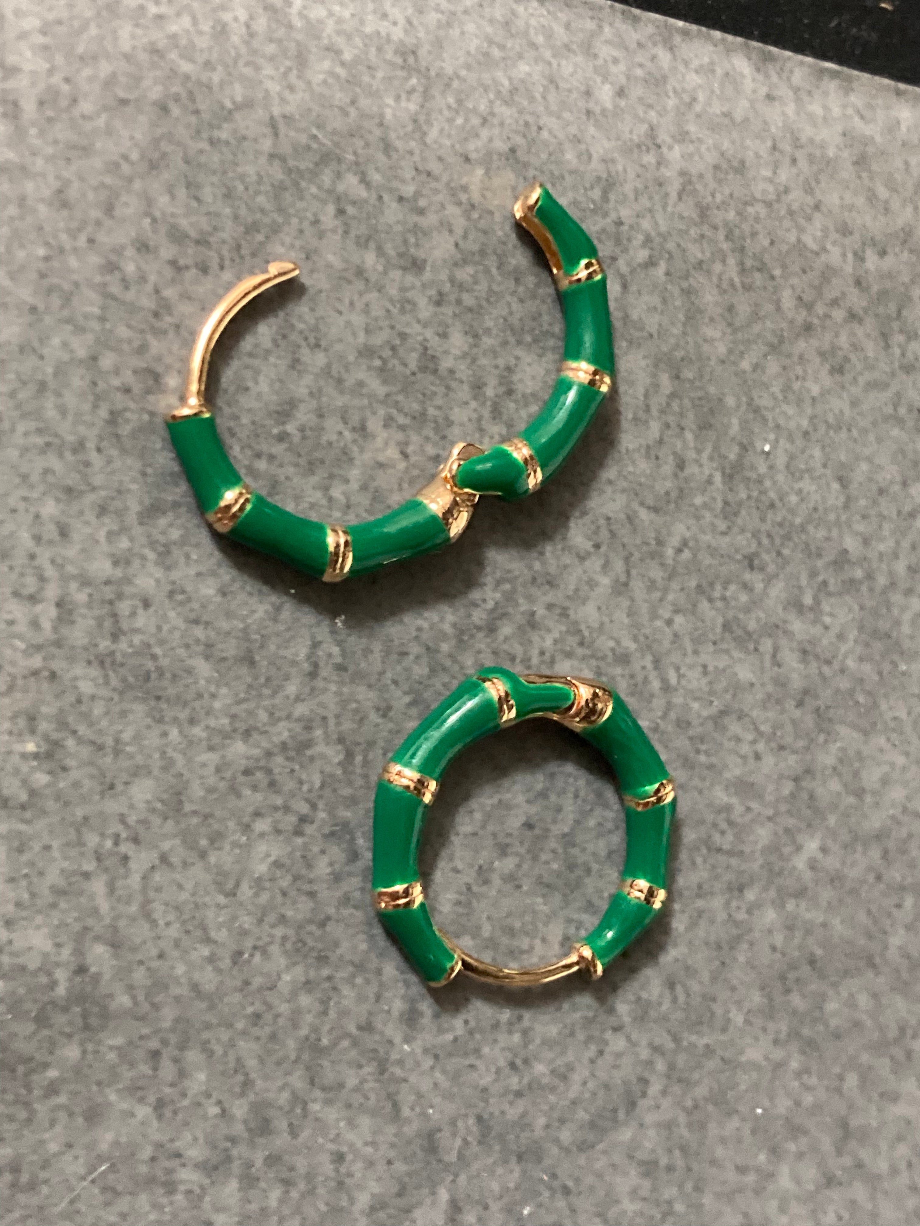 Small enamel bright green hoop earrings Huggies