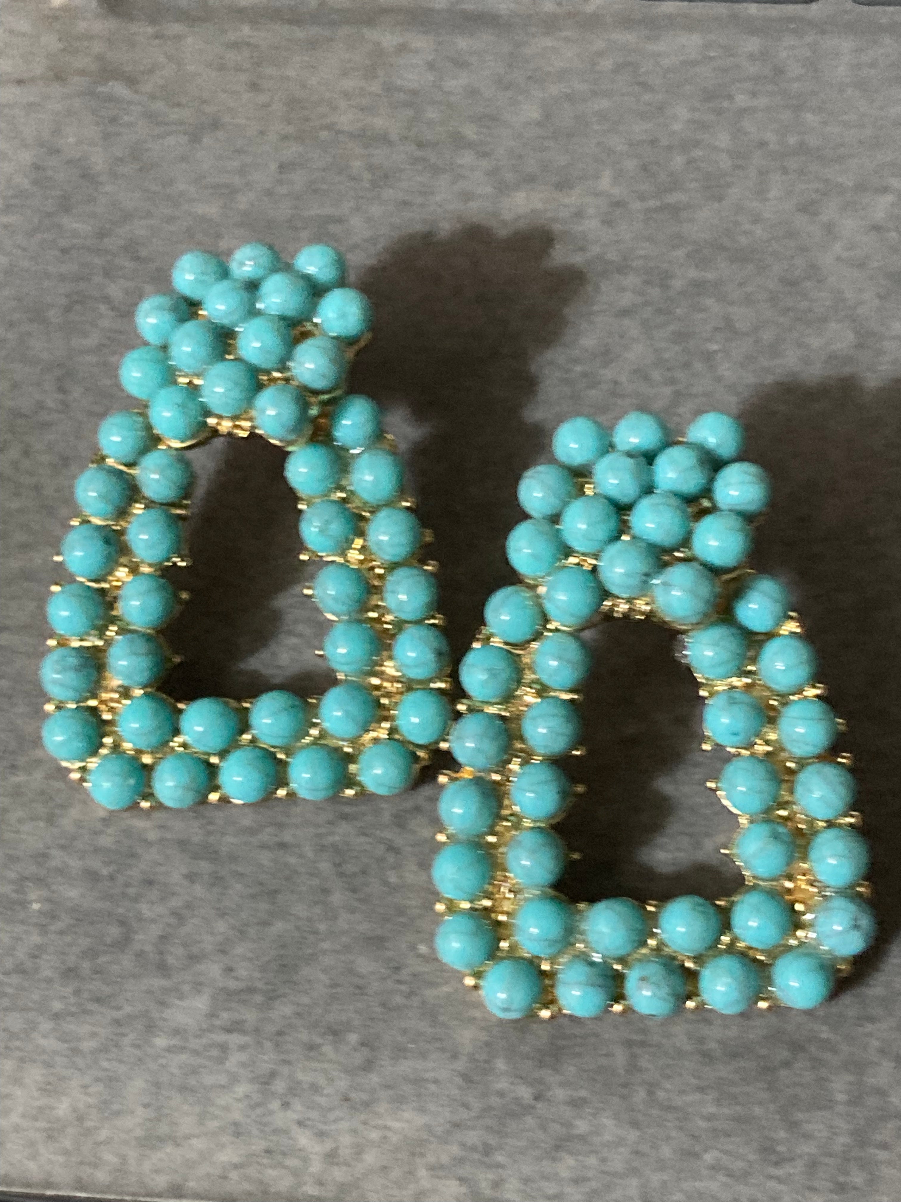 Turquoise beaded door knocker earrings