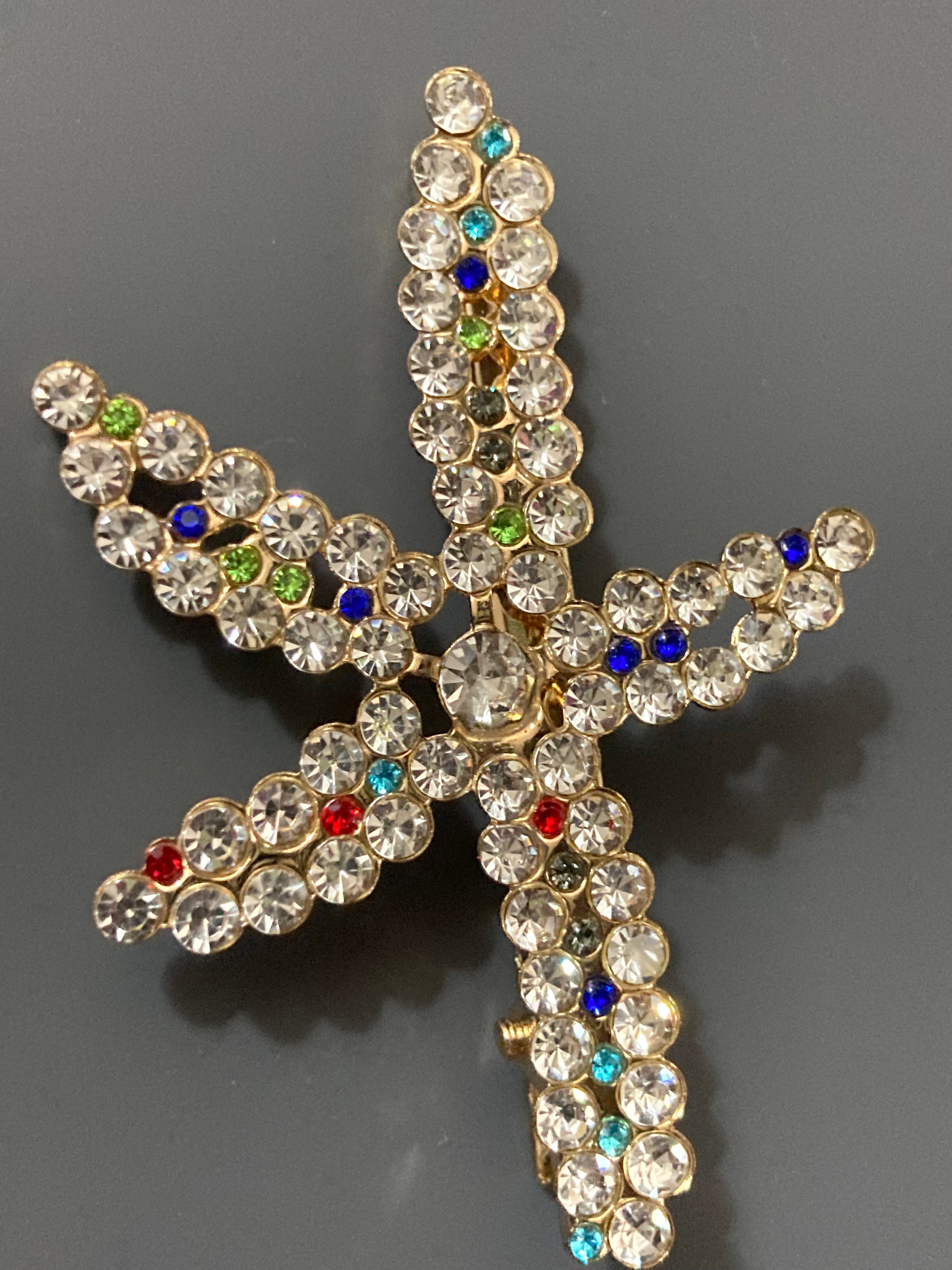 Nautical starfish clear and rainbow diamanté gold tone hair clip