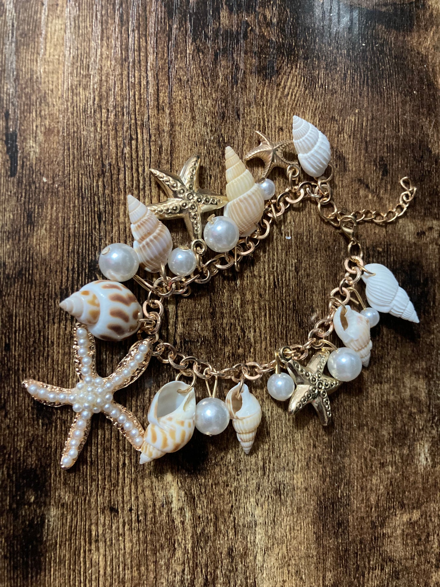 Tropical seashell pearl charm bracelet