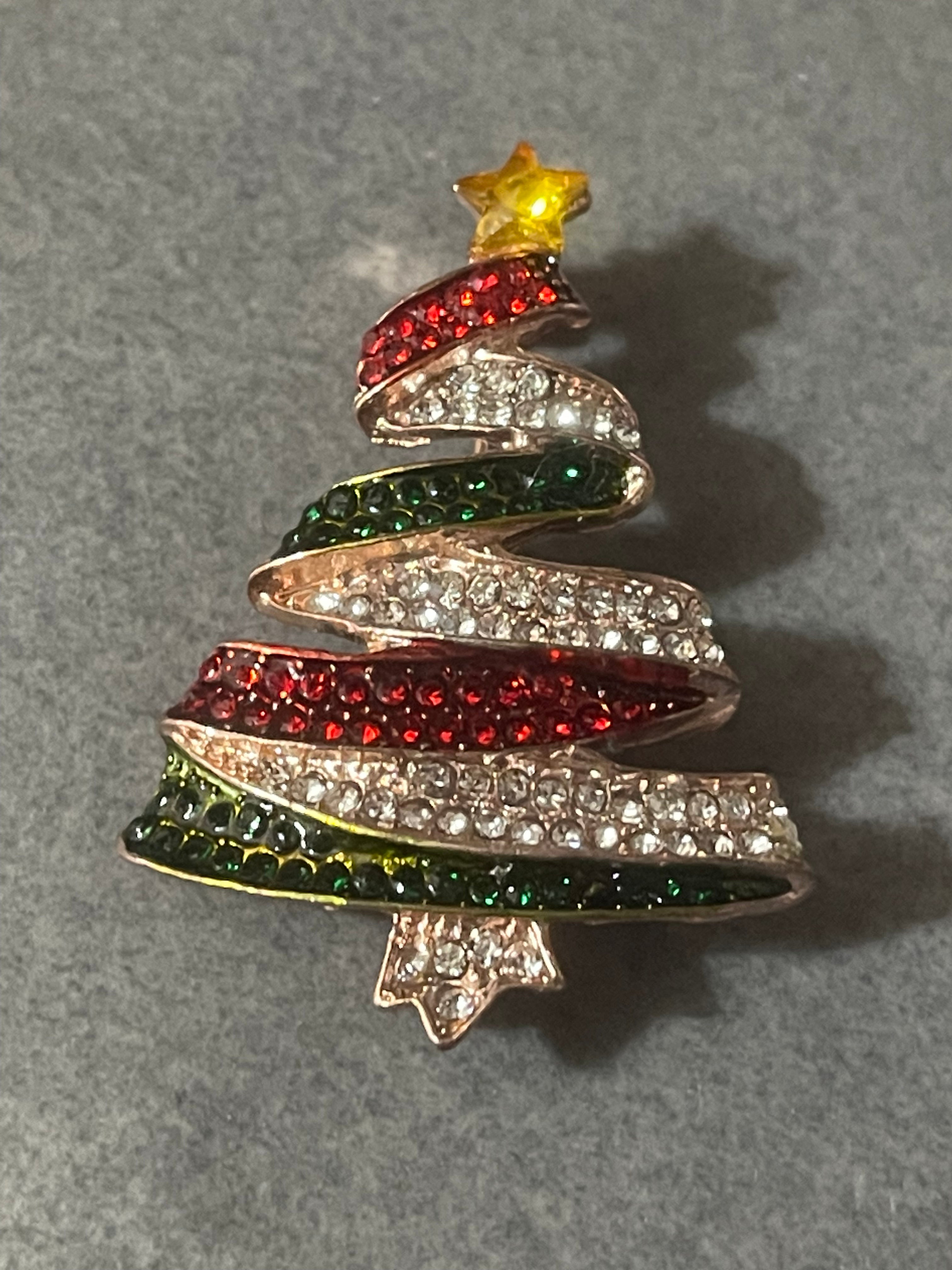 Diamanté Christmas tree brooch