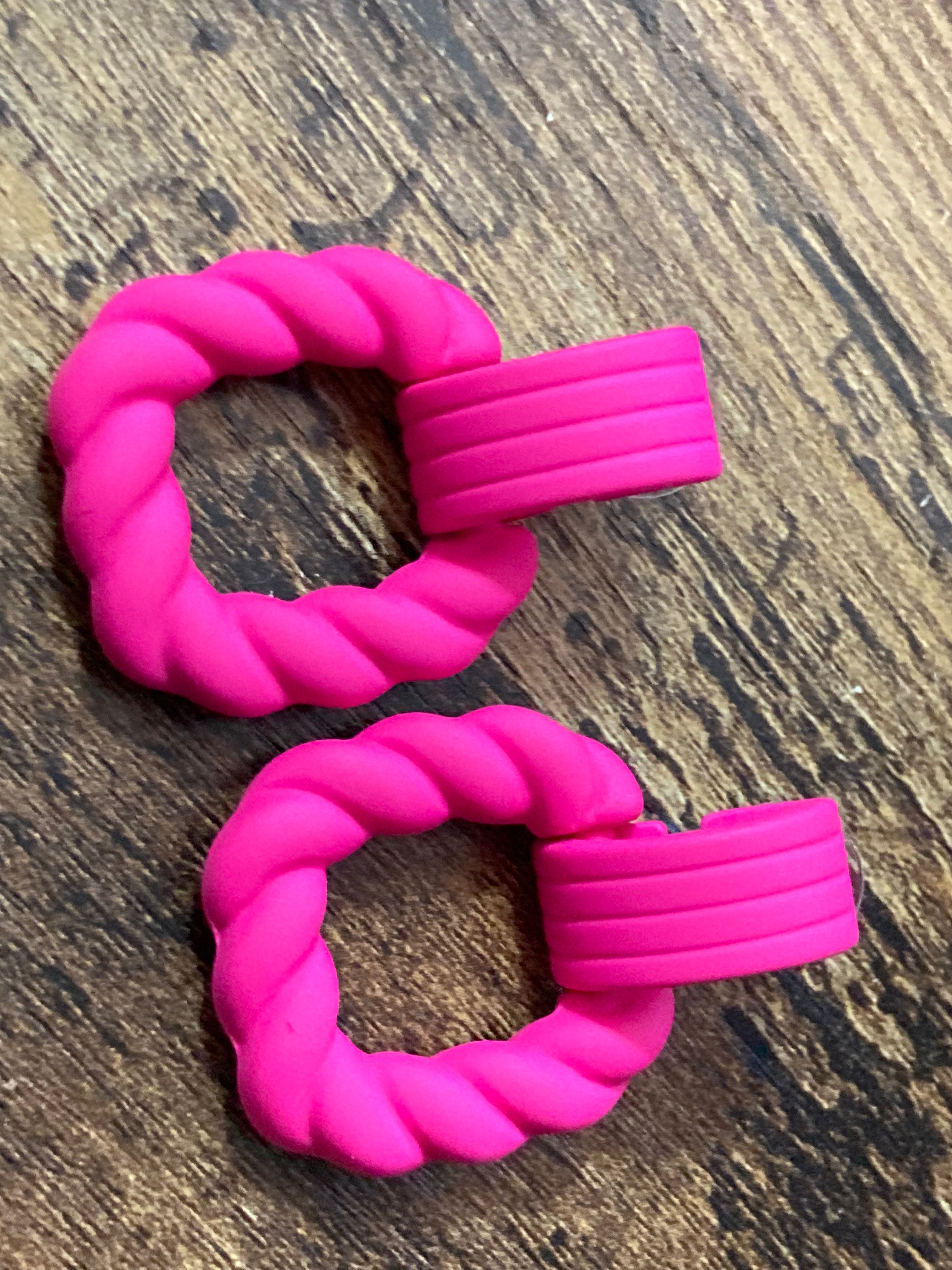 Bright Pink nautical rope twist door knocker earrings