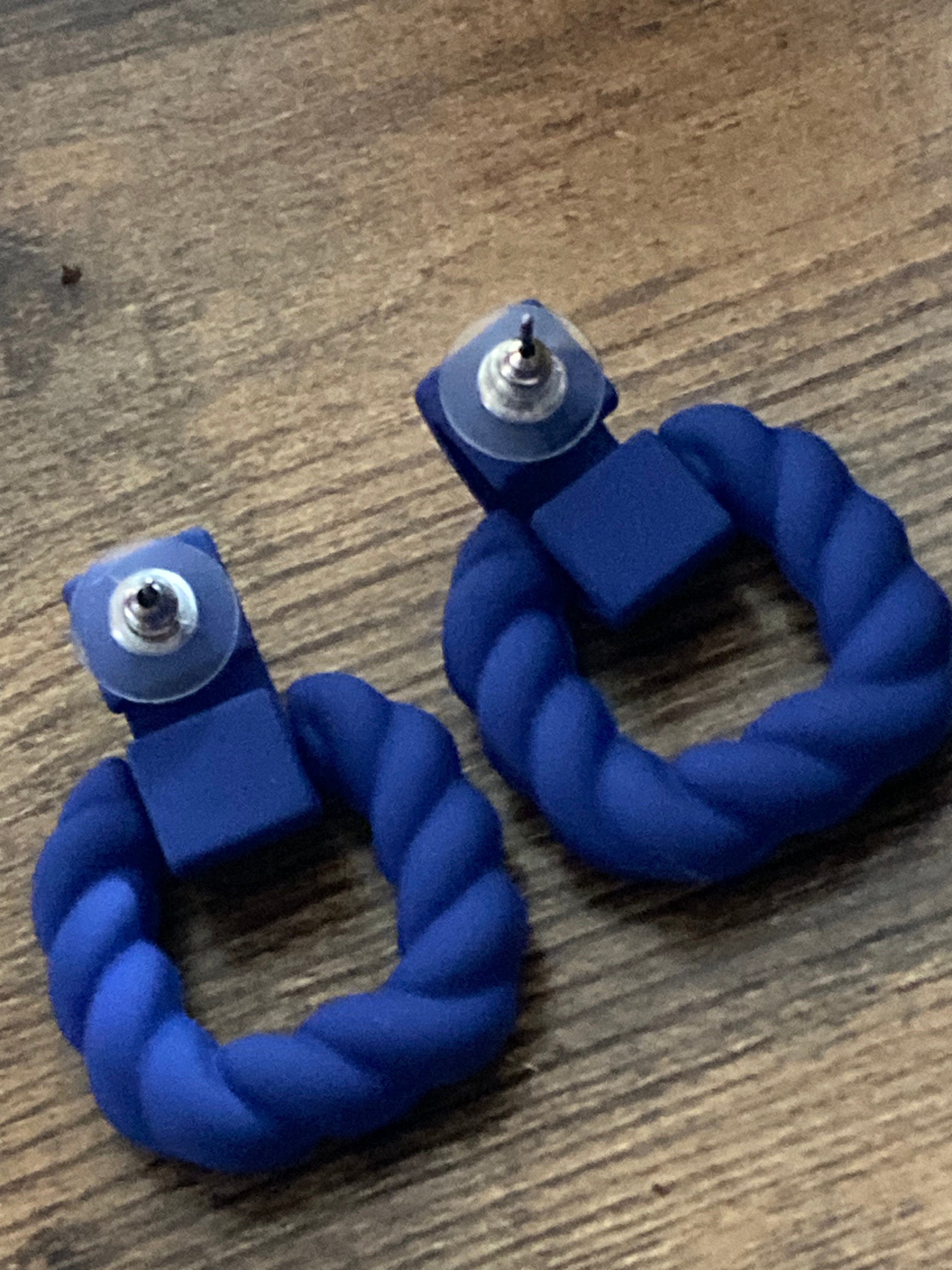 Cobalt blue nautical rope twist door knocker earrings