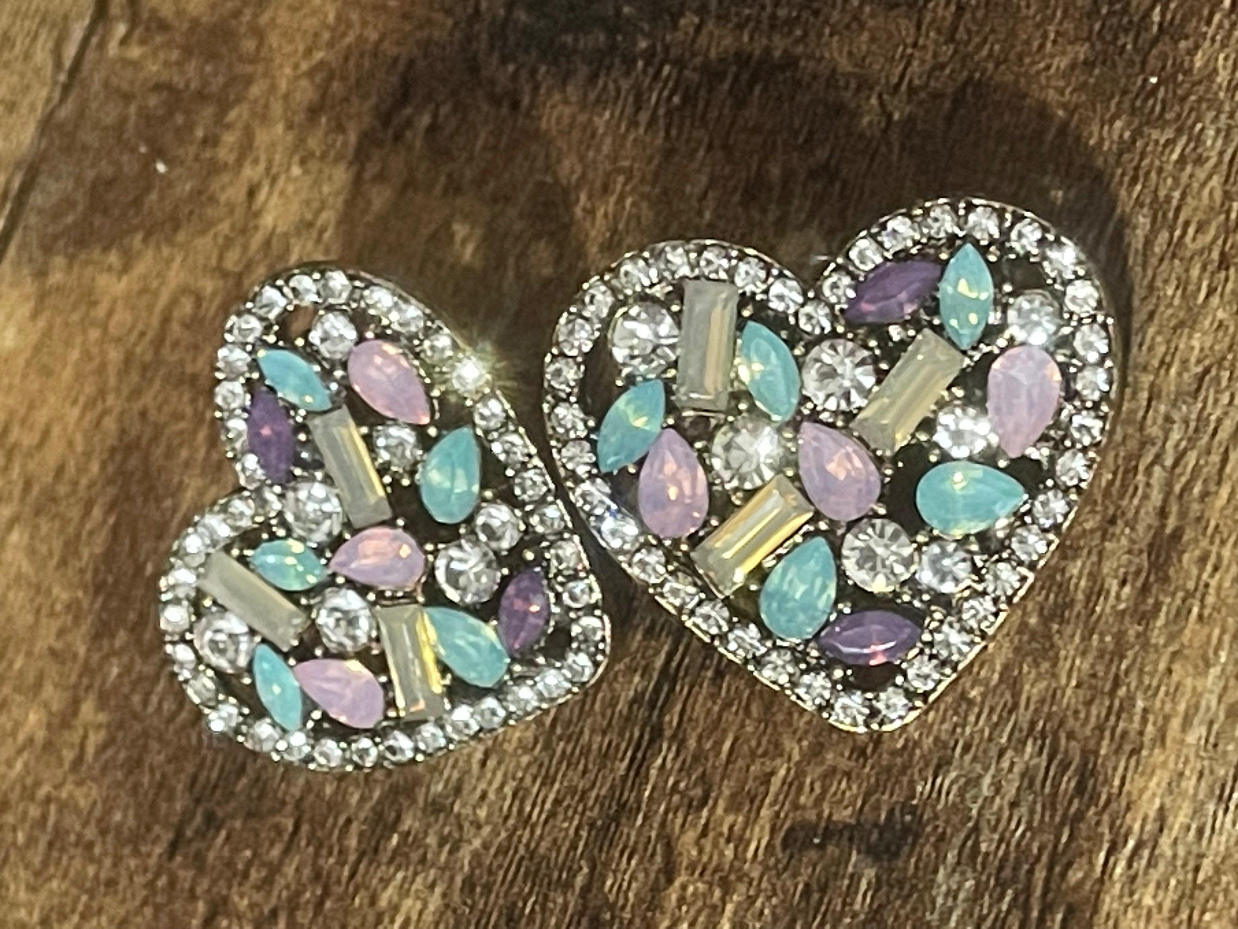 Large pastel diamanté Crystal love heart earrings