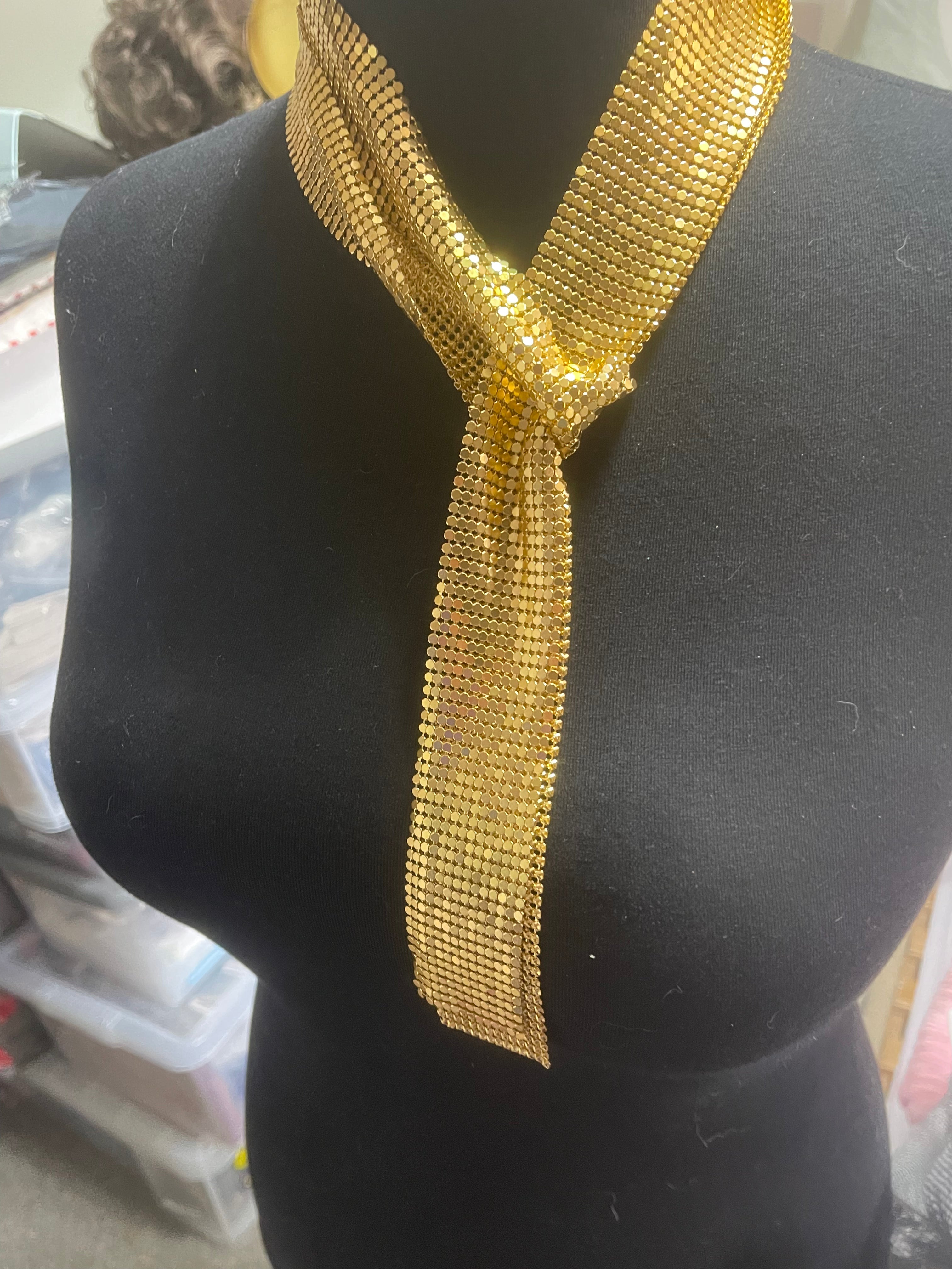 Long gold mesh chainmail versatile necklace