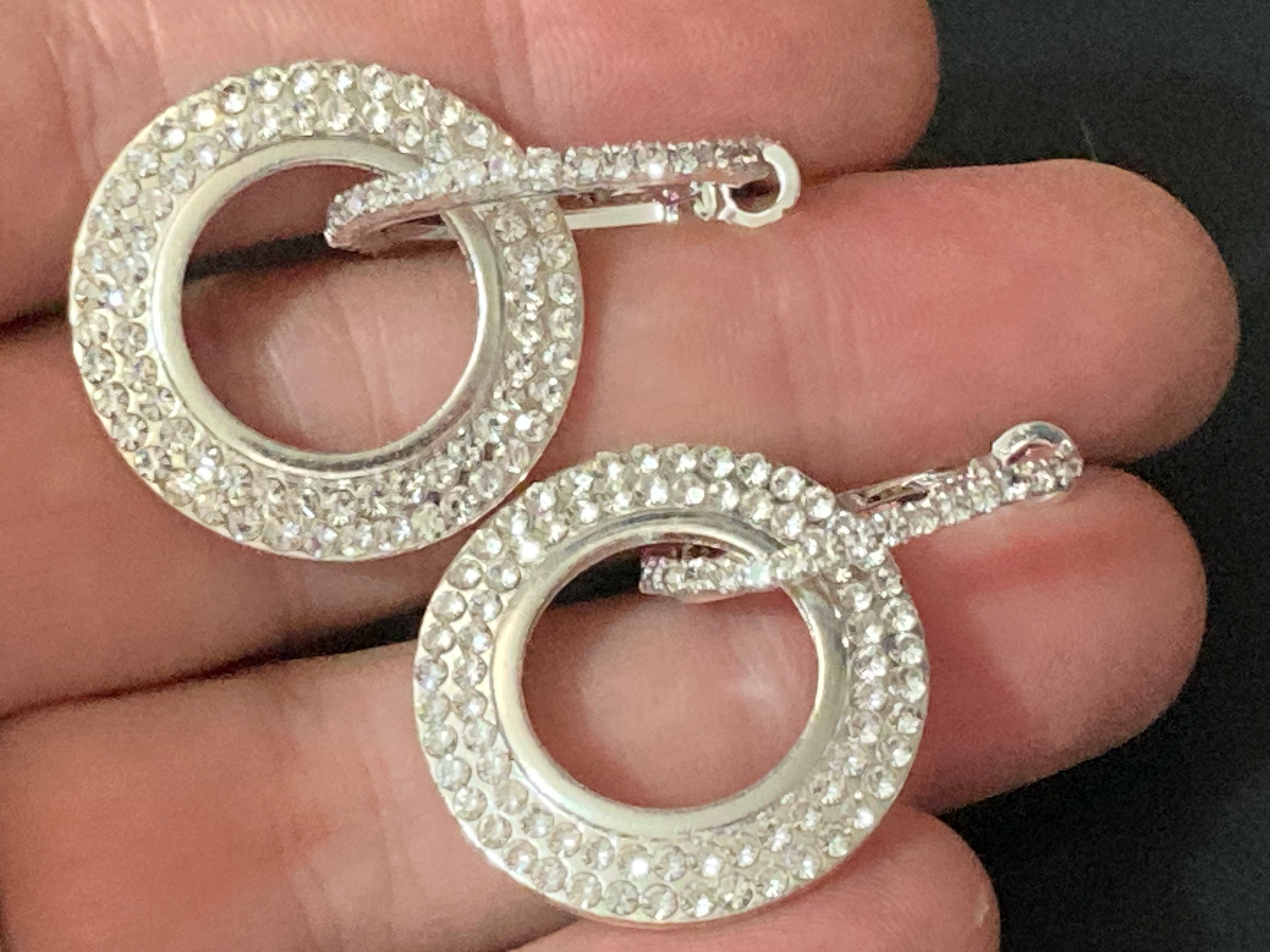 Silver diamanté circle drop earrings