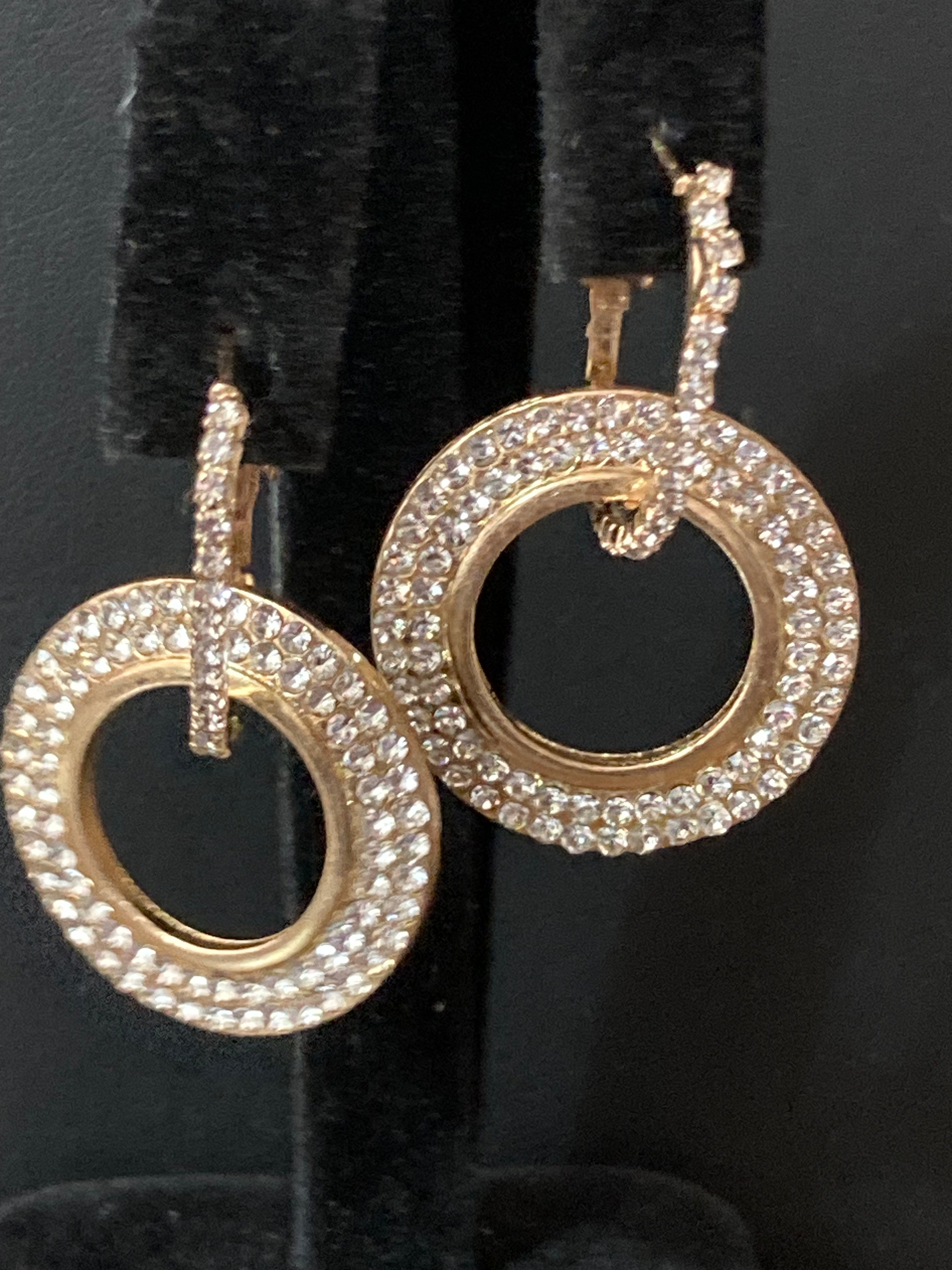 Gold pave diamanté Crystal circle drop earrings