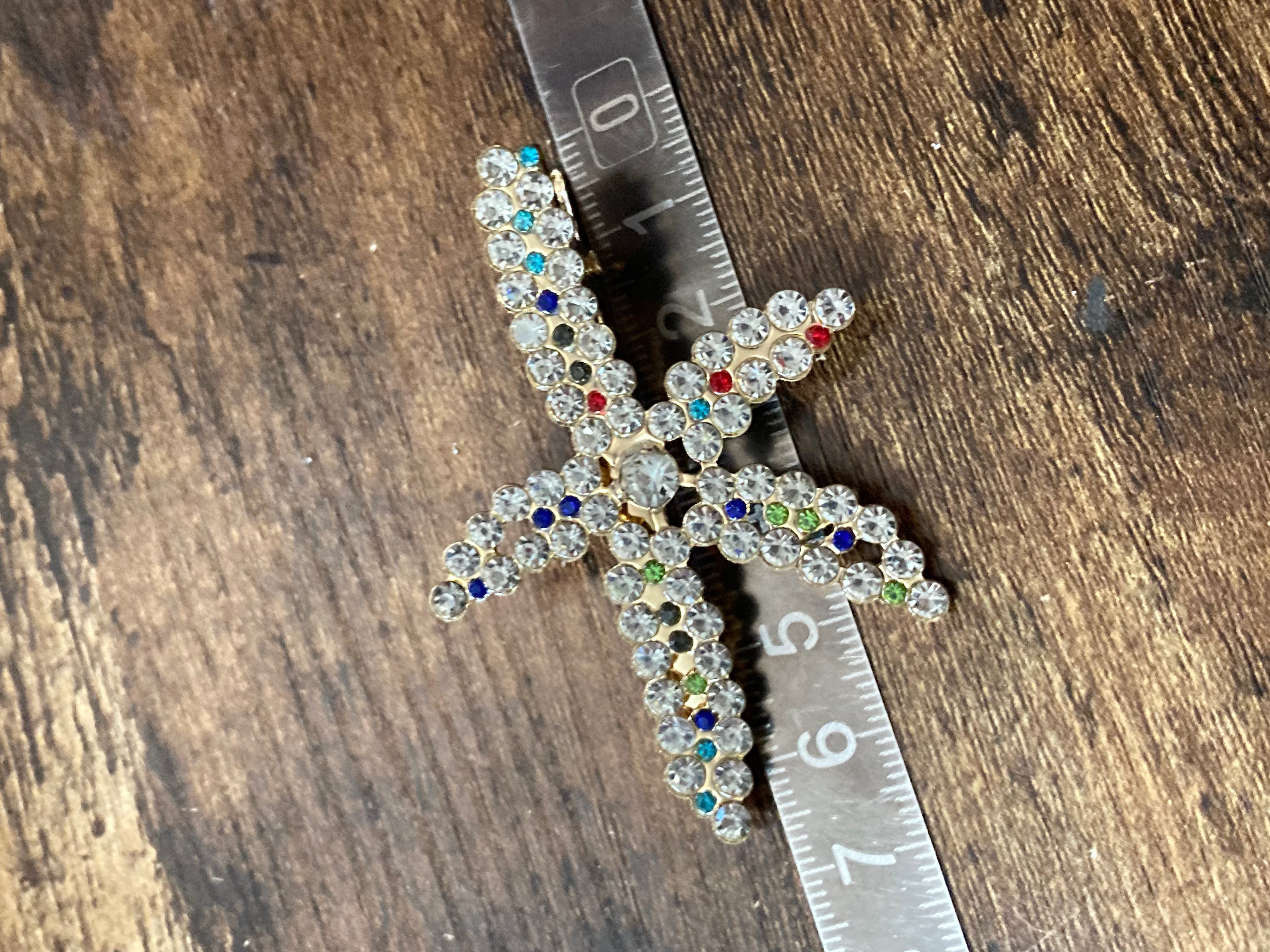 Nautical starfish clear and rainbow diamanté gold tone hair clip