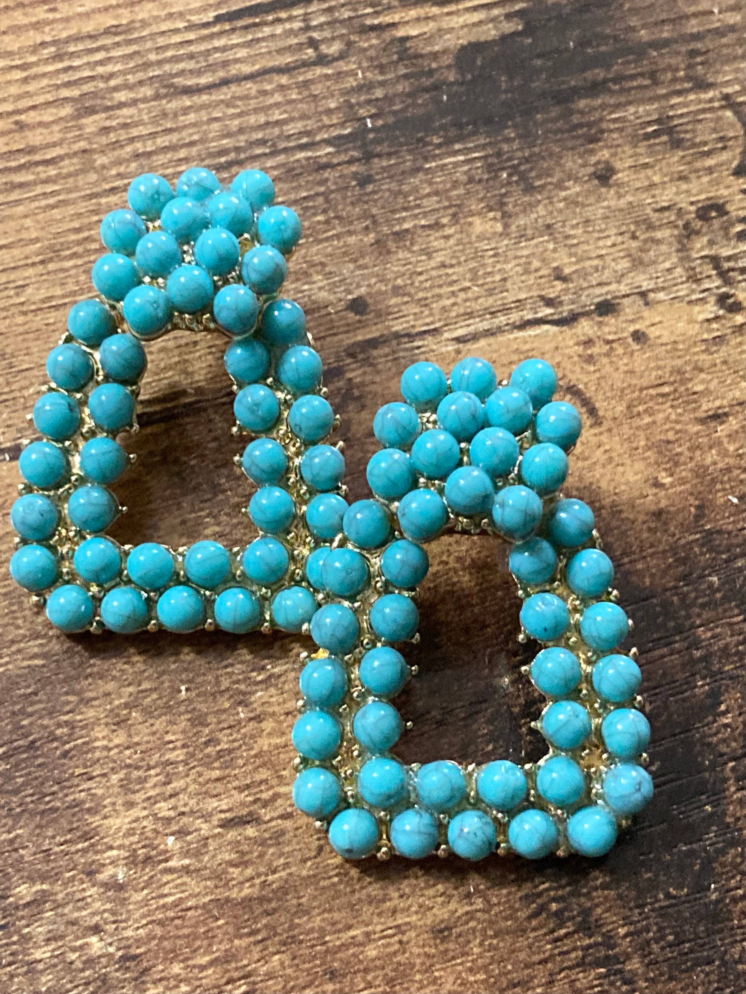 Turquoise beaded door knocker earrings