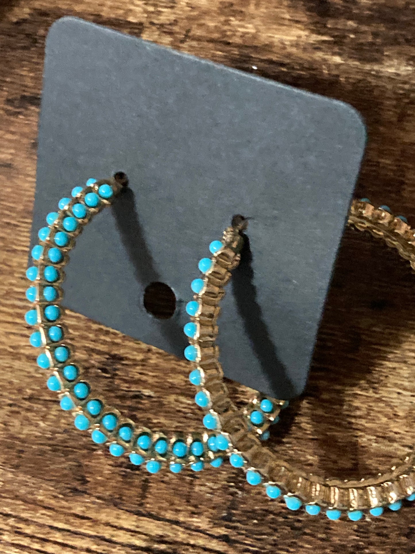 Large turquoise beaded gold hoop earrings