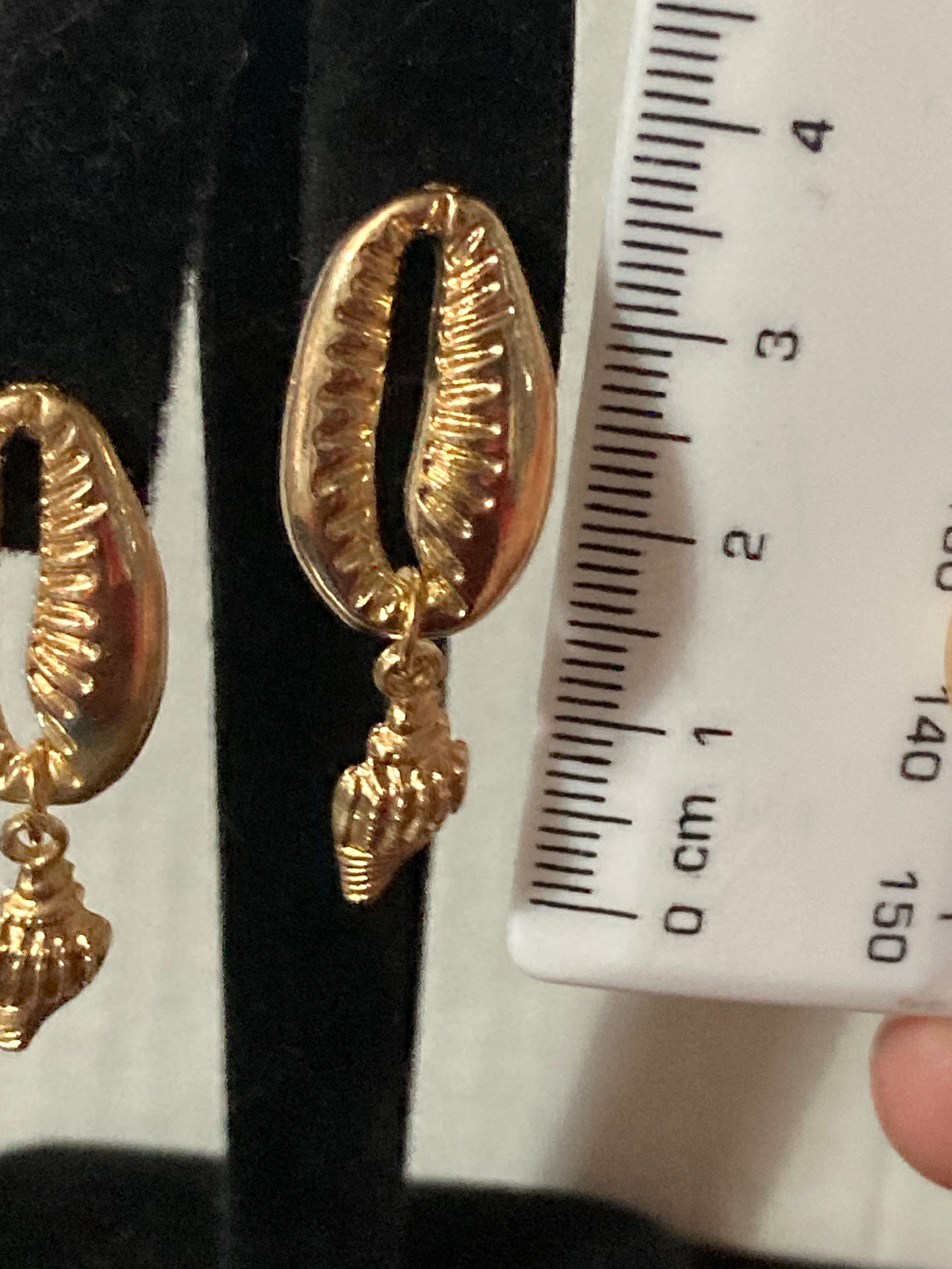 Gold conch shell nautical drop earrings