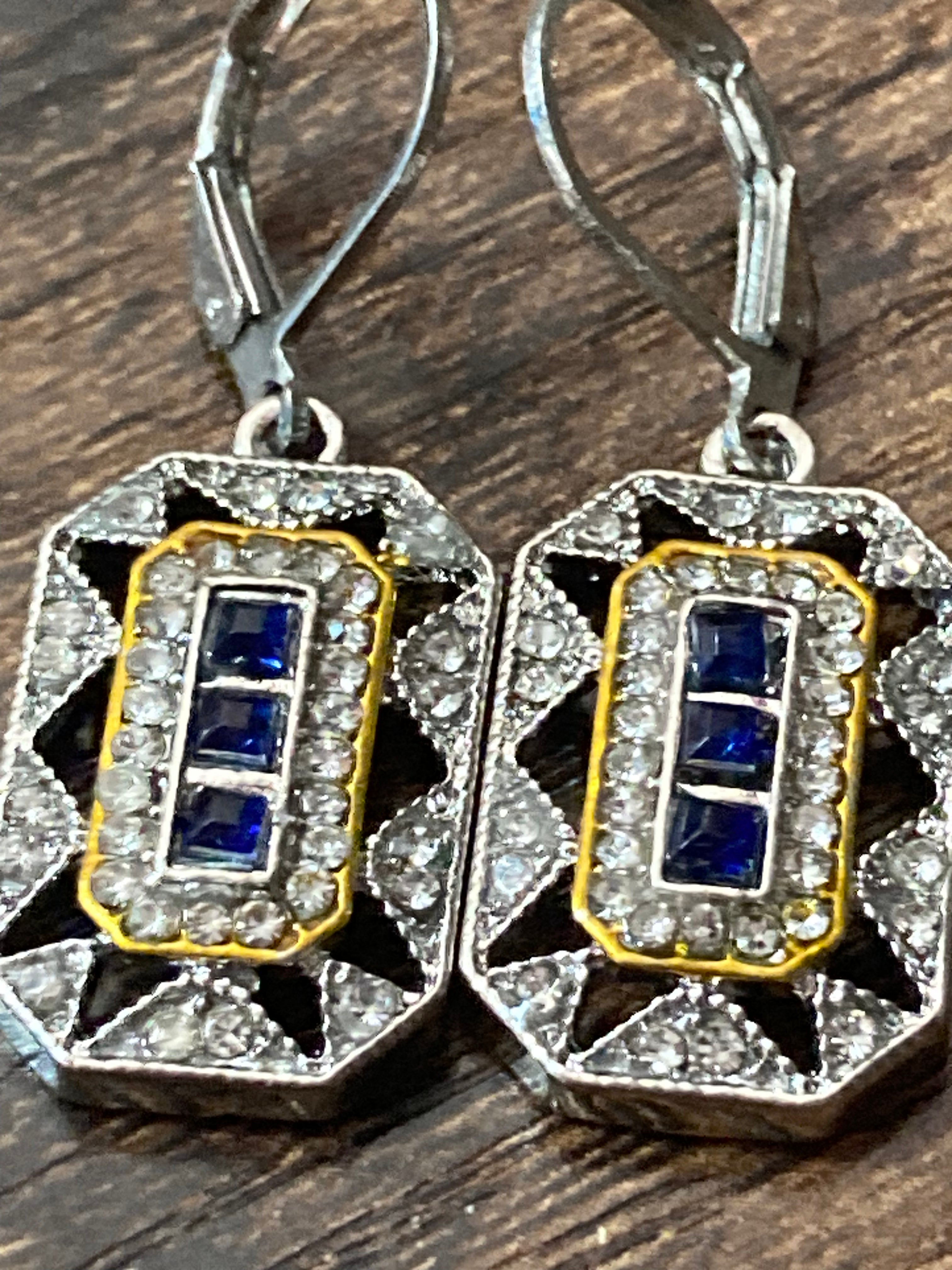 Art deco sapphire diamanté reproduction earrings