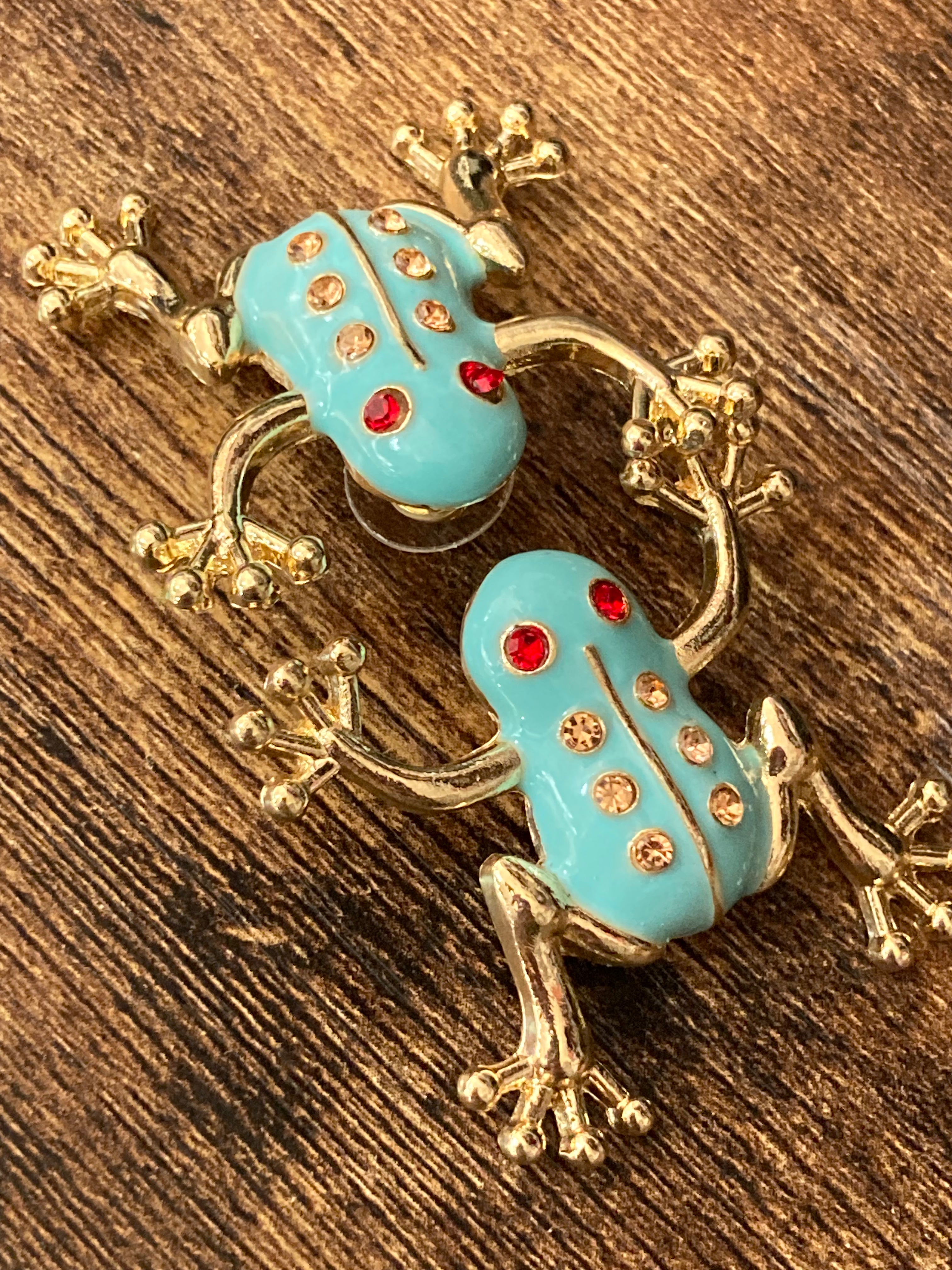 Oversized gold diamanté frog earrings