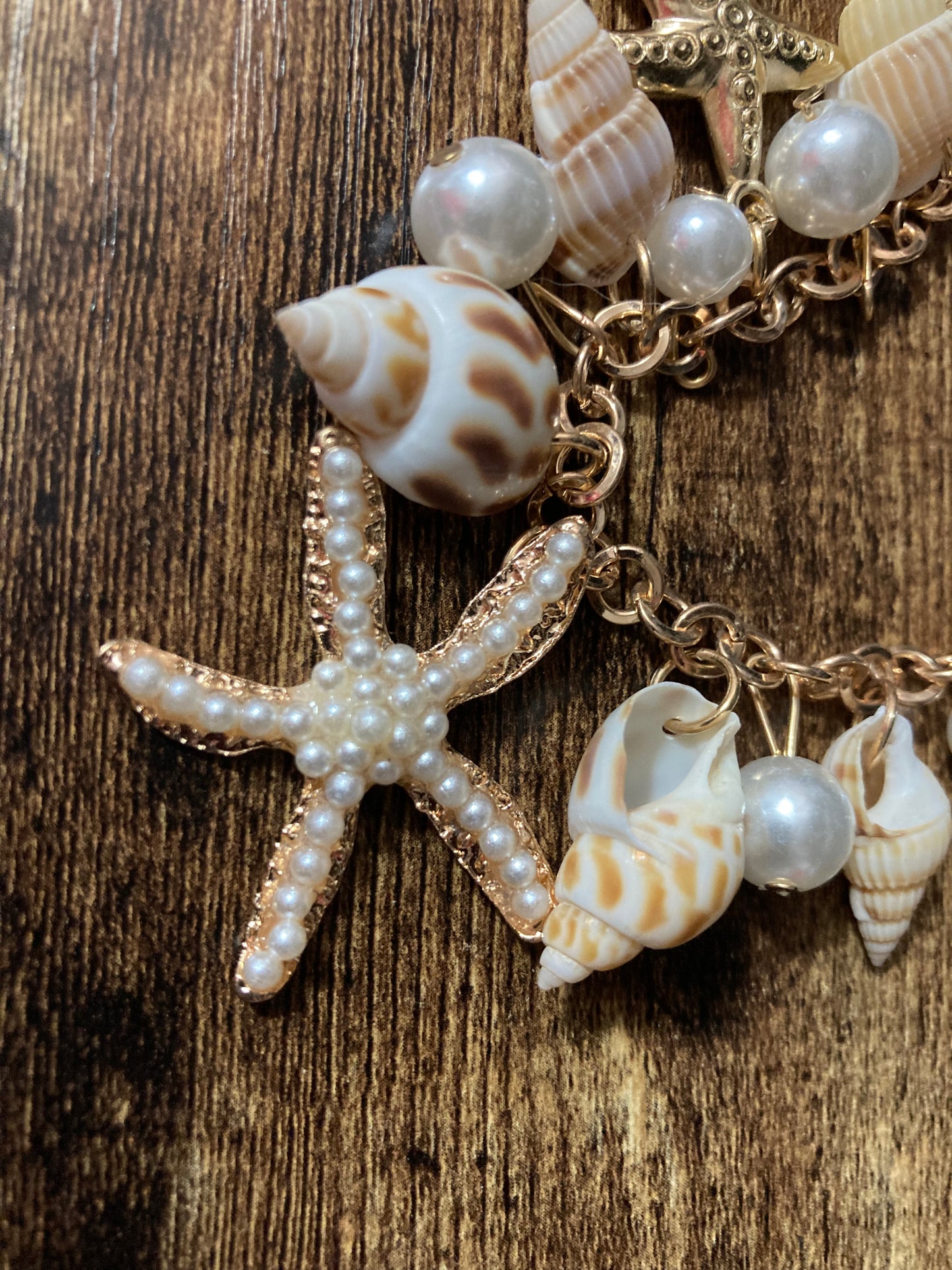 Tropical seashell pearl charm bracelet