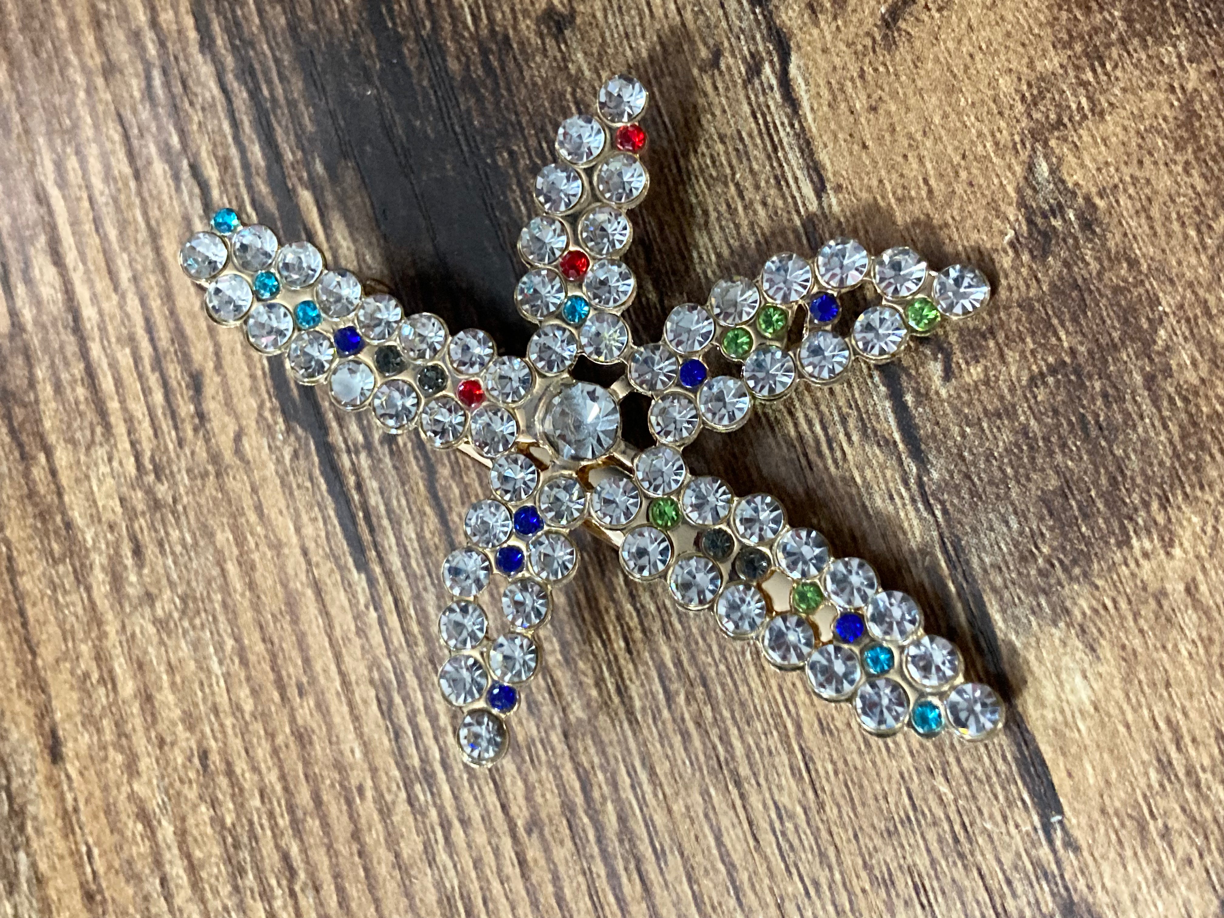 Nautical starfish clear and rainbow diamanté gold tone hair clip