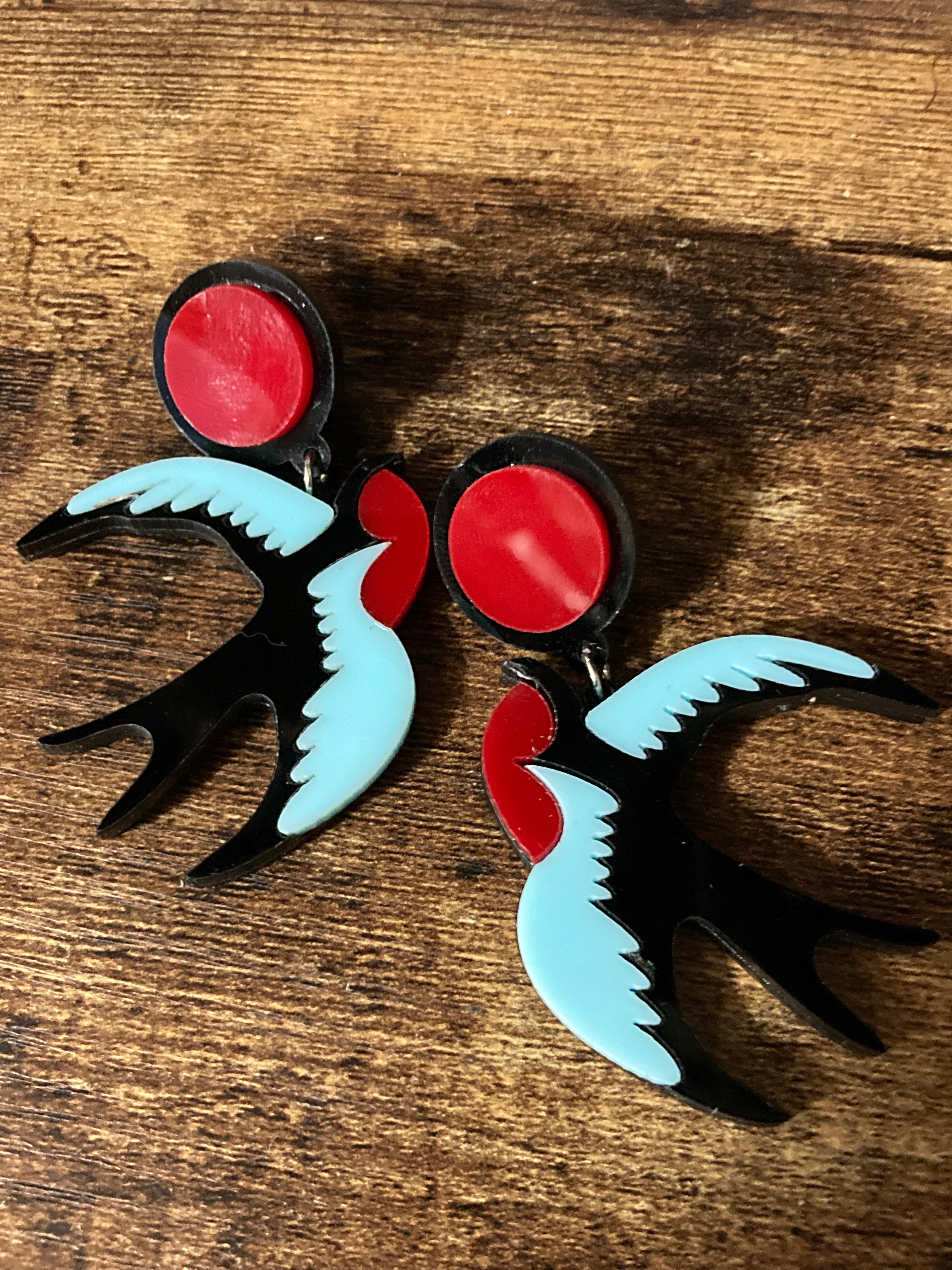 Oversized acrylic bluebird earrings