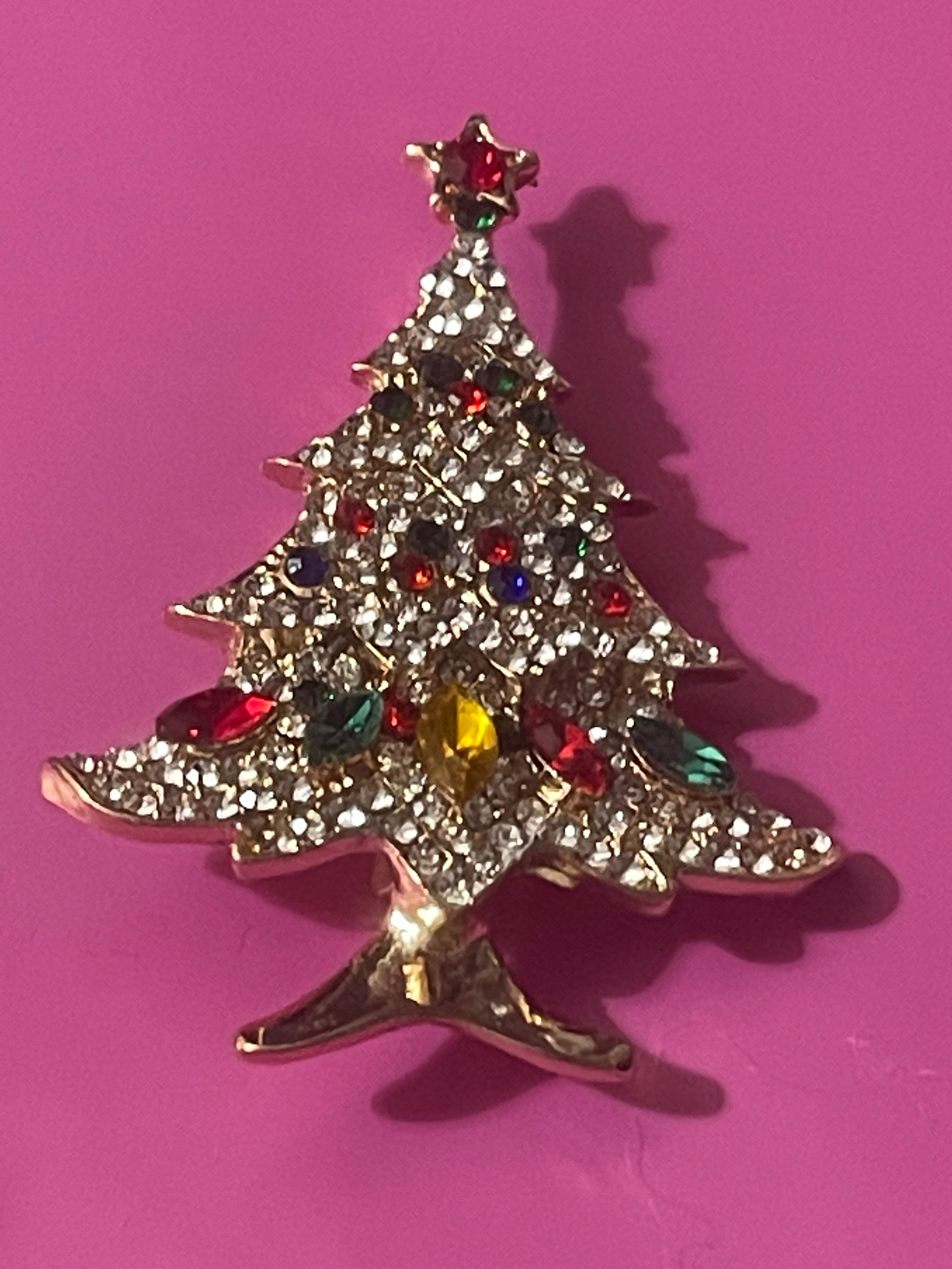 Rainbow Crystal diamanté Christmas tree brooch