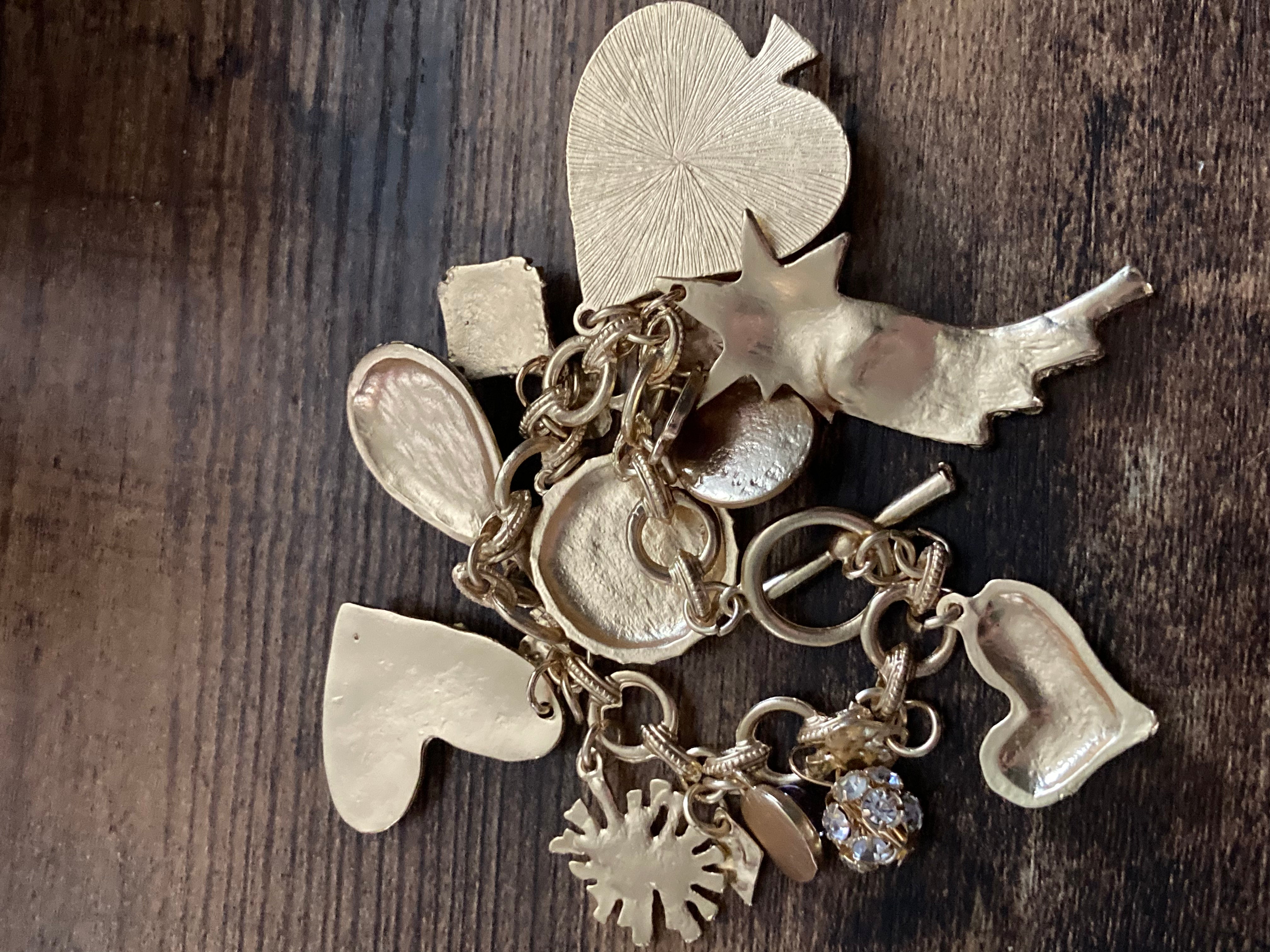 Vintage style chunky gold charm bracelet