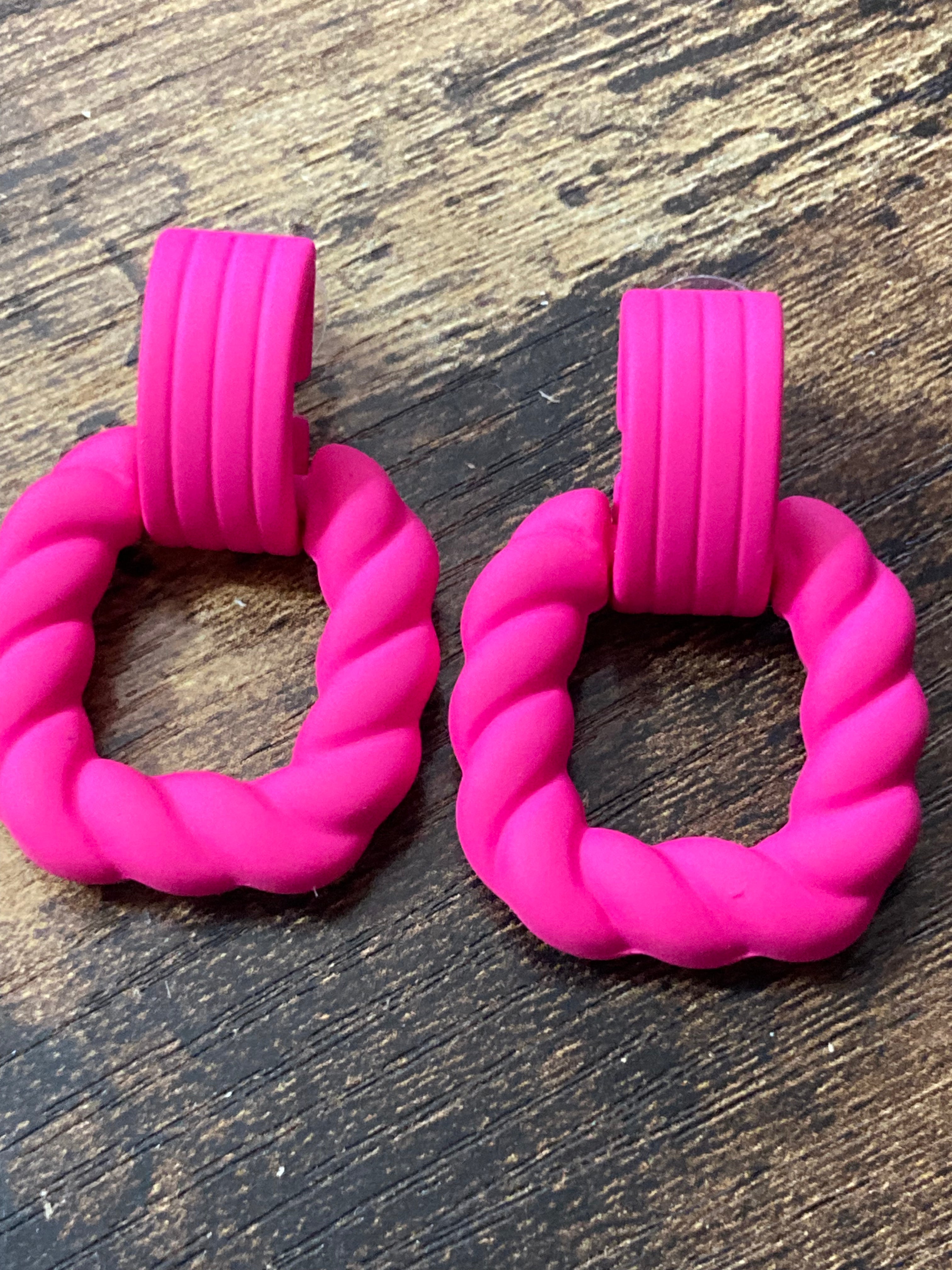 Bright Pink nautical rope twist door knocker earrings