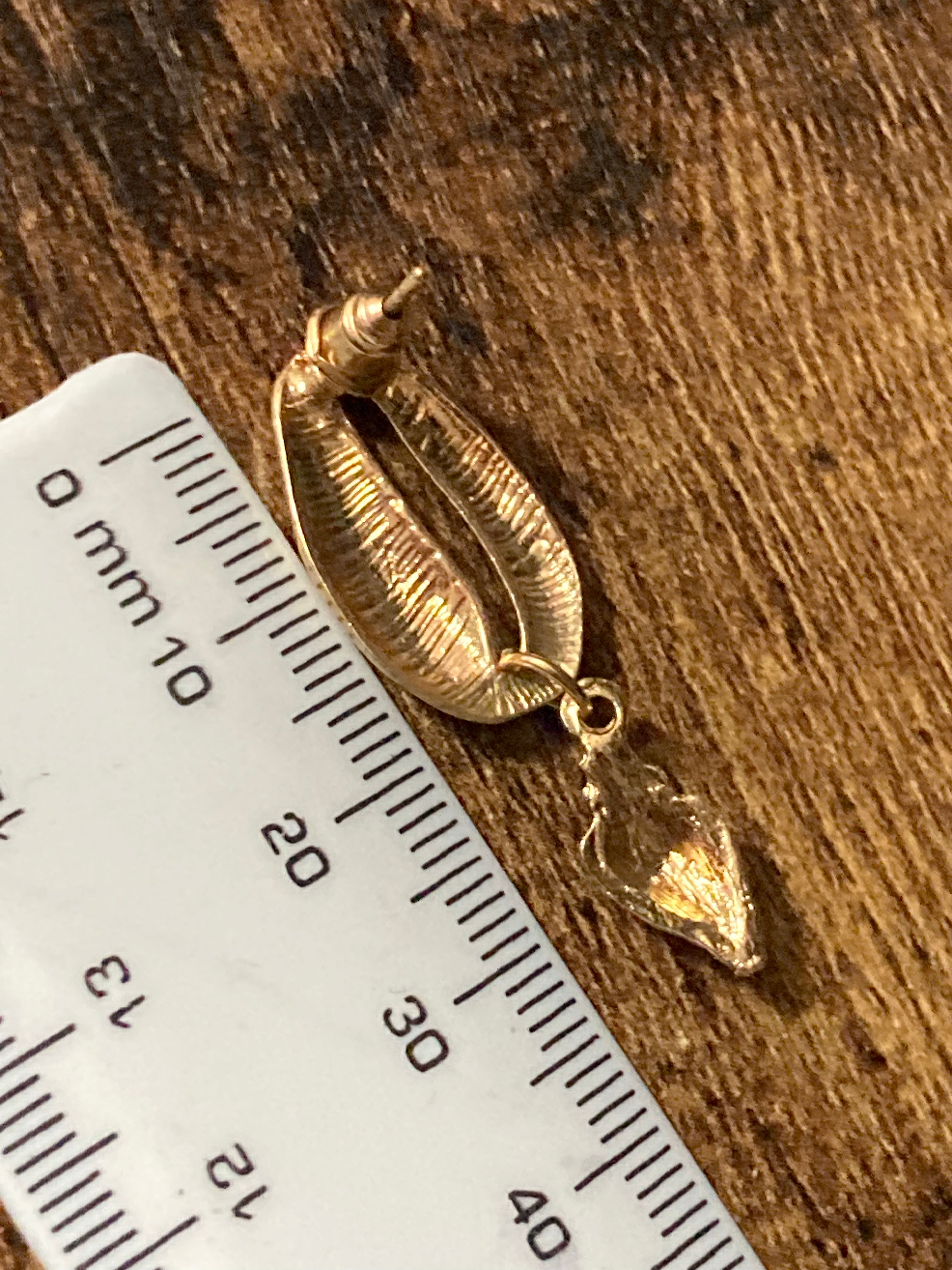 Gold conch shell nautical drop earrings