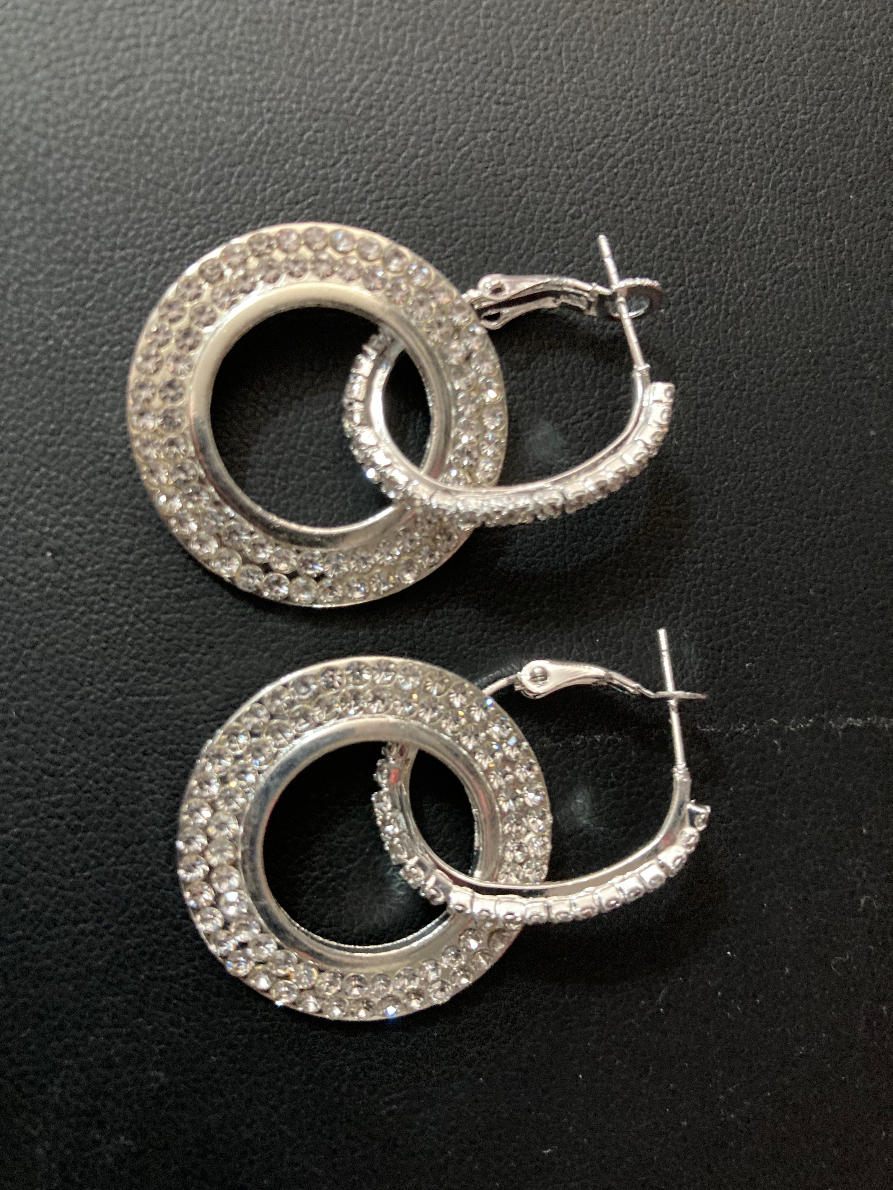 Silver diamanté circle drop earrings