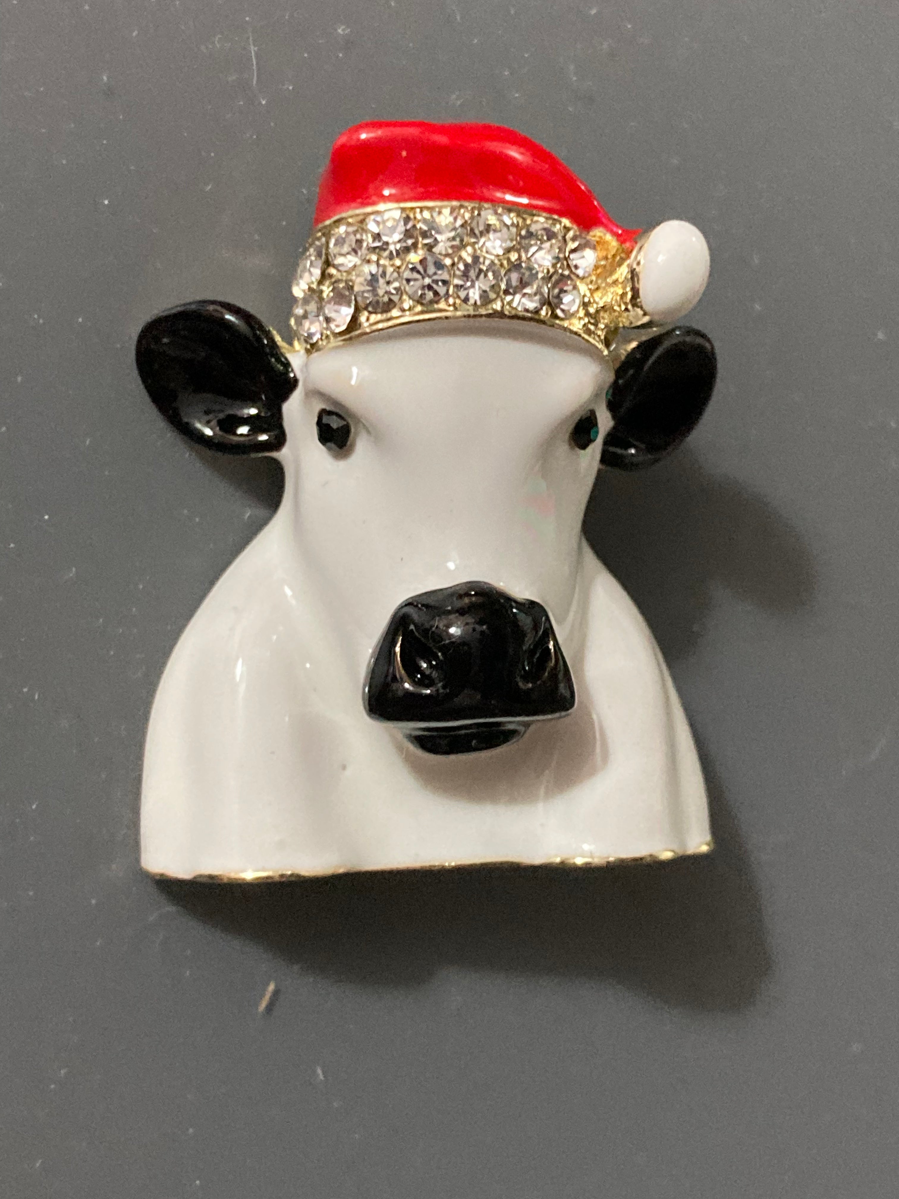 Diamanté Christmas Cow brooch