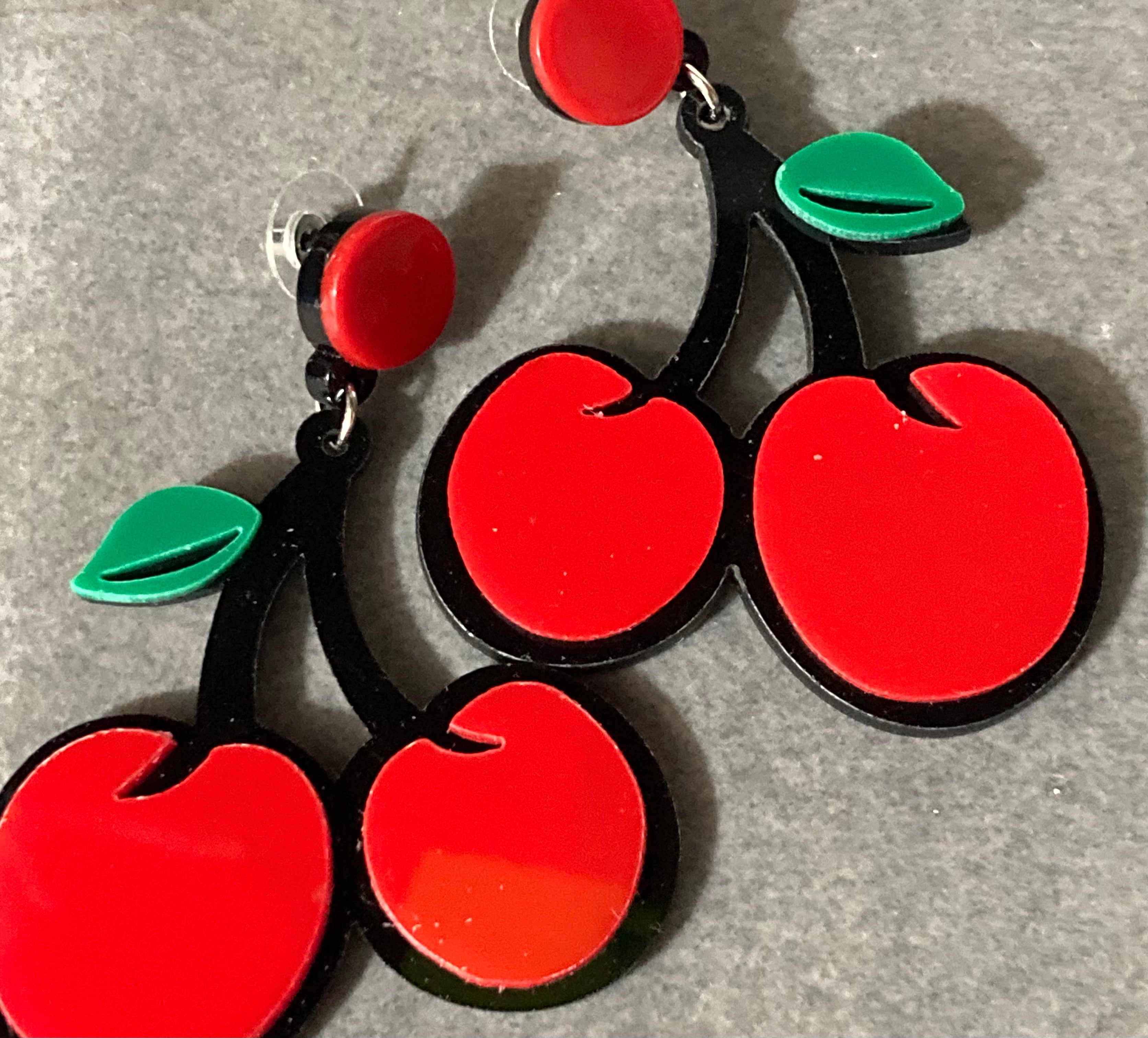 Bright Red cherry earrings Oversized acrylic