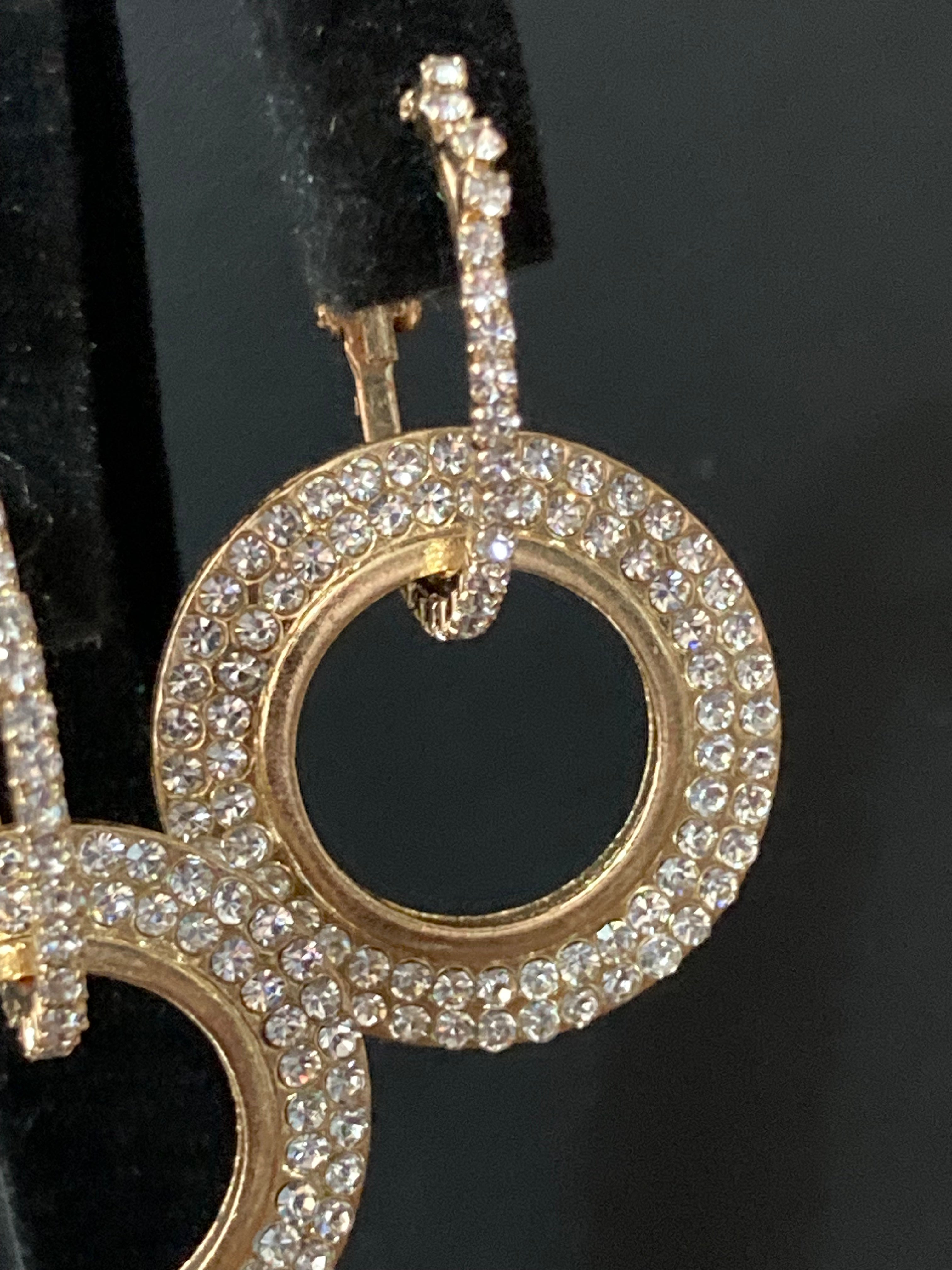 Gold pave diamanté Crystal circle drop earrings