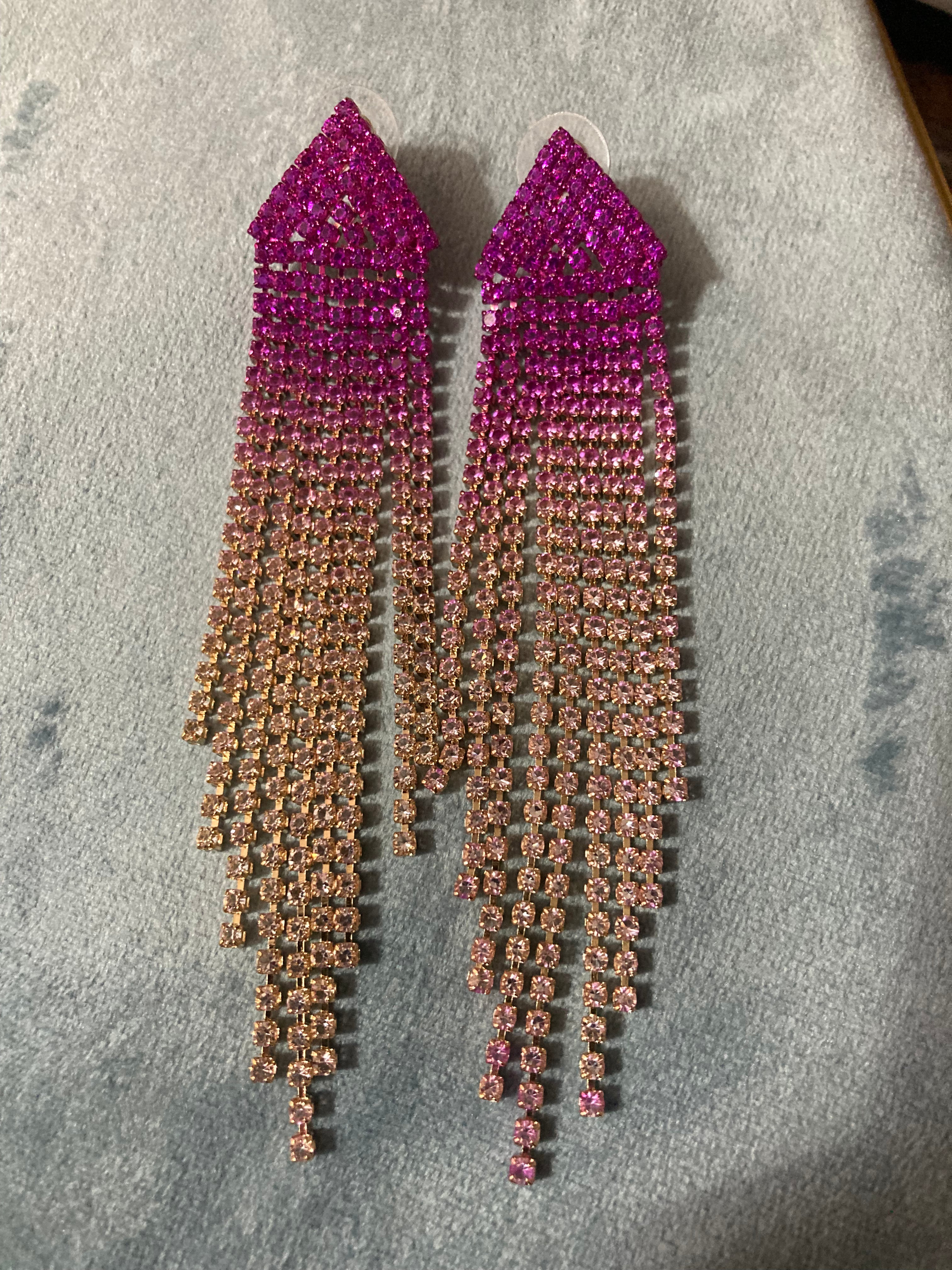 Hot pink Crystal diamanté tassel earrings