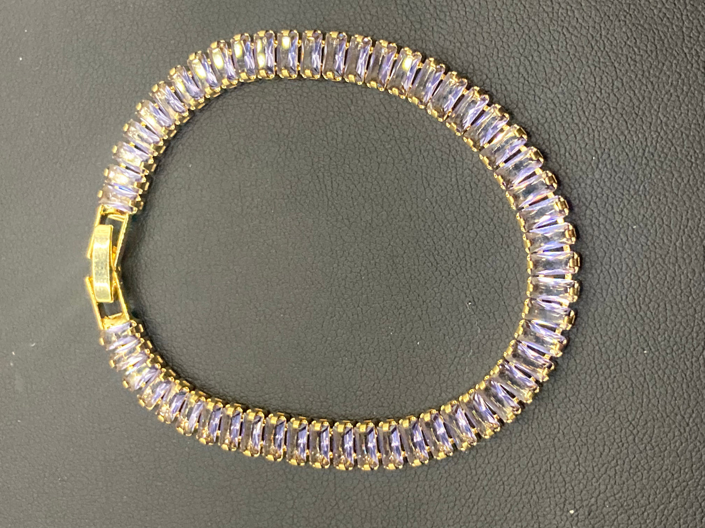 High End Amethyst Purple CZ tennis bracelet baguette Crystal diamanté gold plated