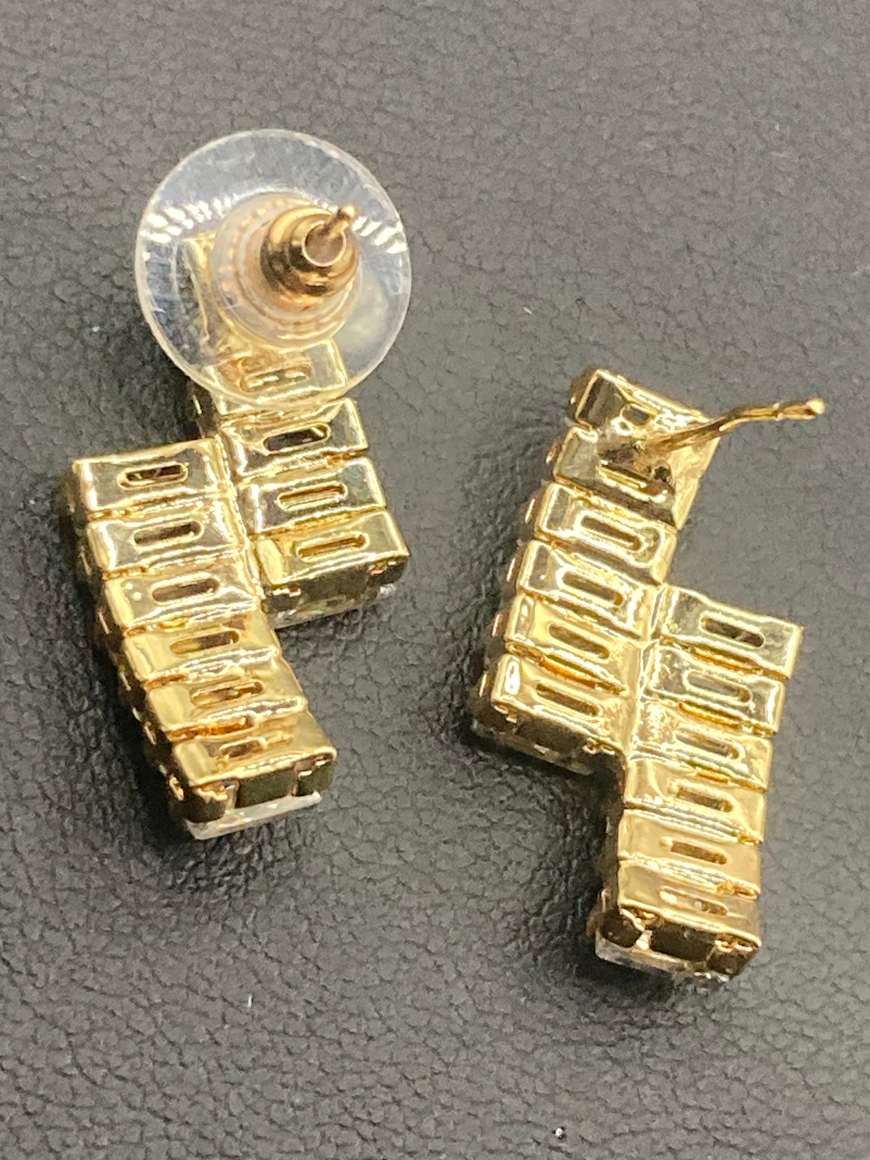 High End CZ earrings baguette Crystal diamanté gold plated