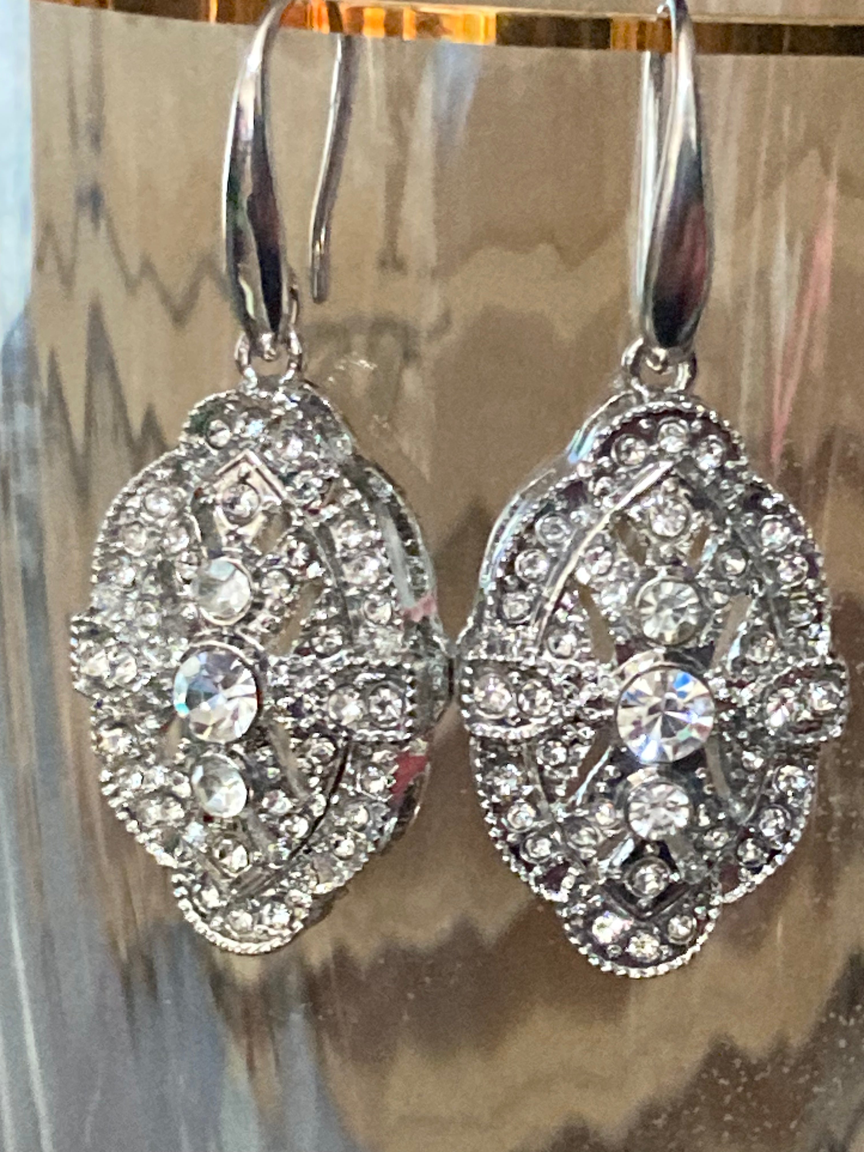 art deco diamanté earrings antique style