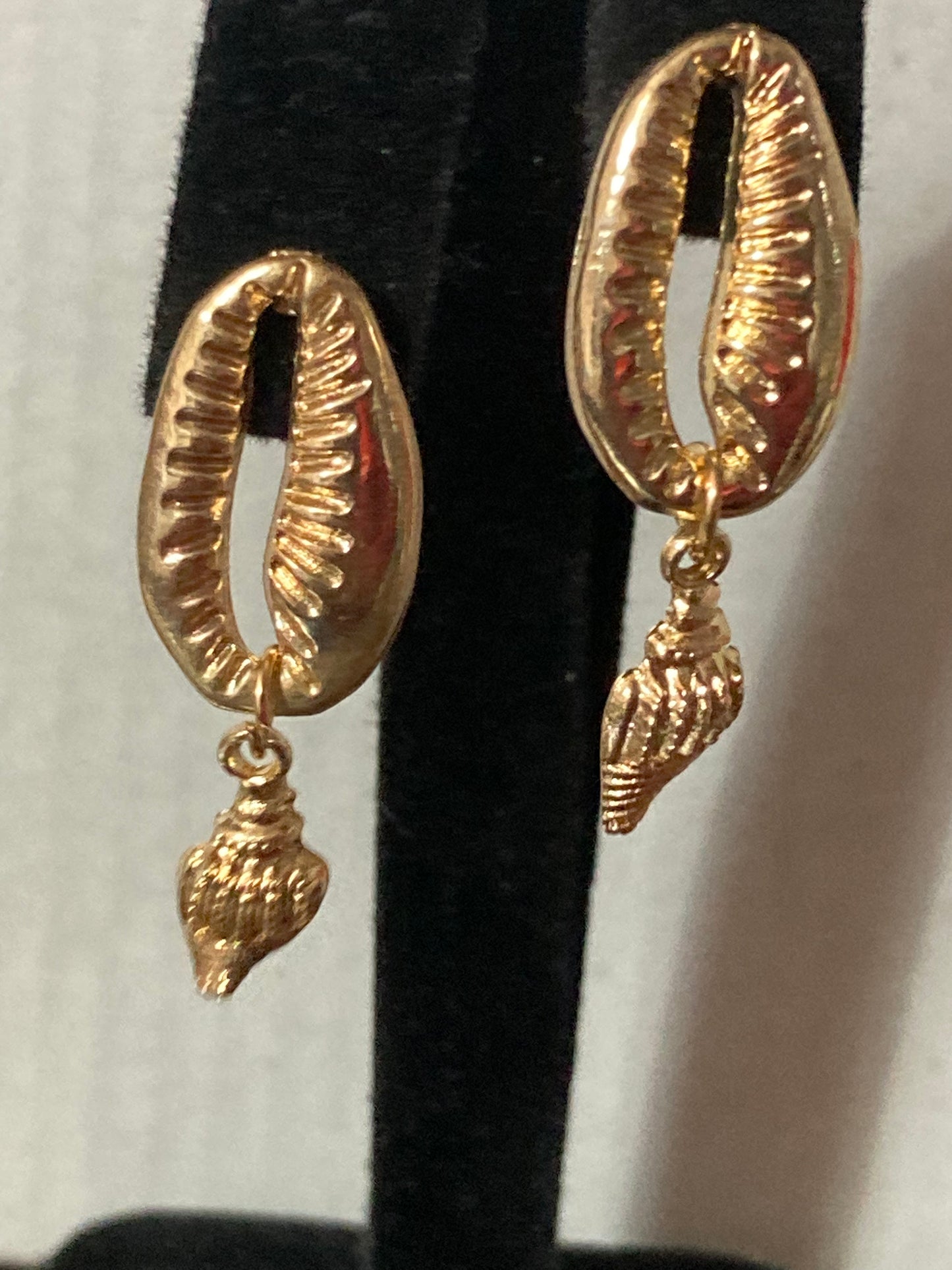 Gold conch shell nautical drop earrings