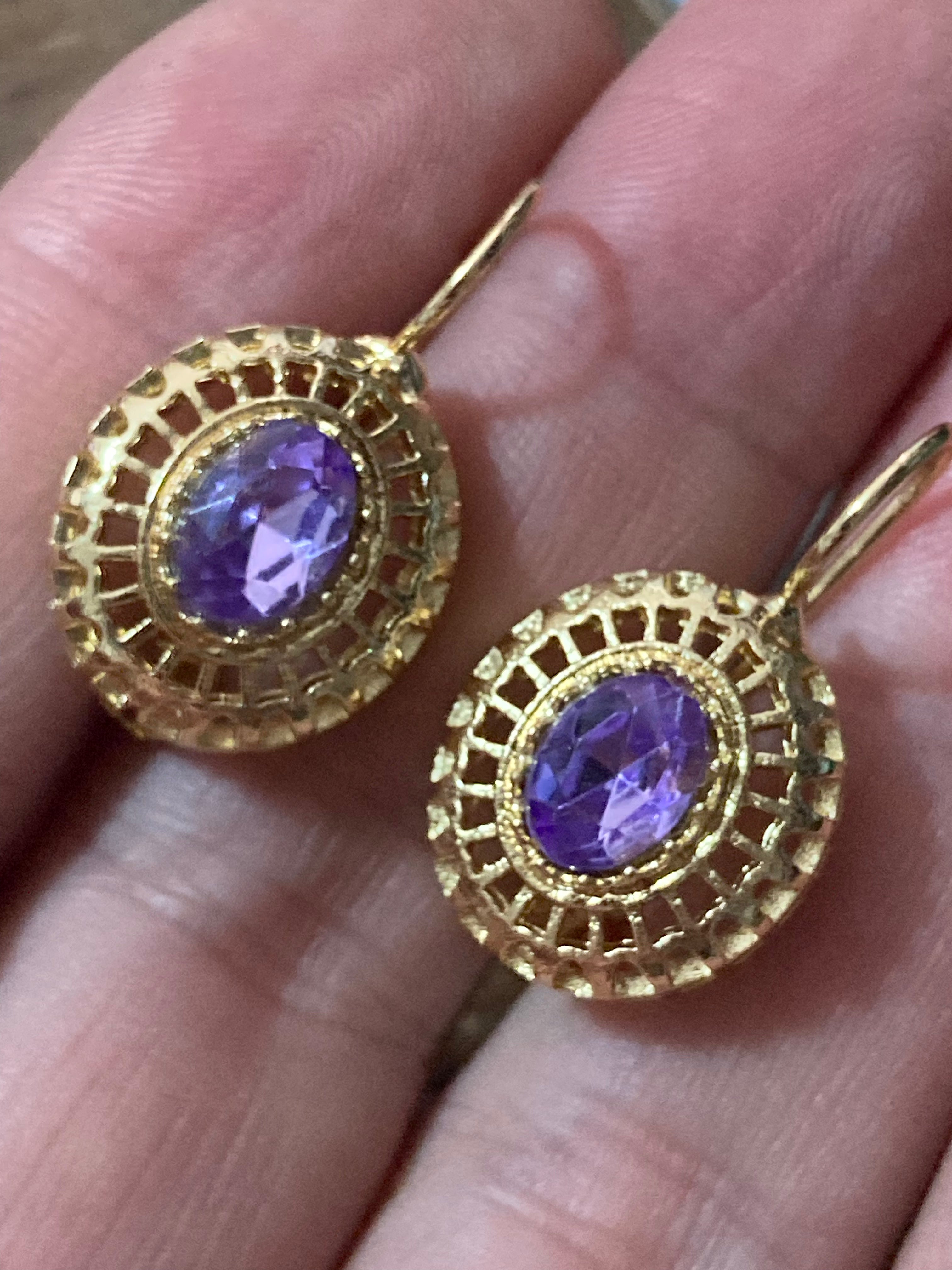 Gold amethyst diamanté drop earrings Victorian style