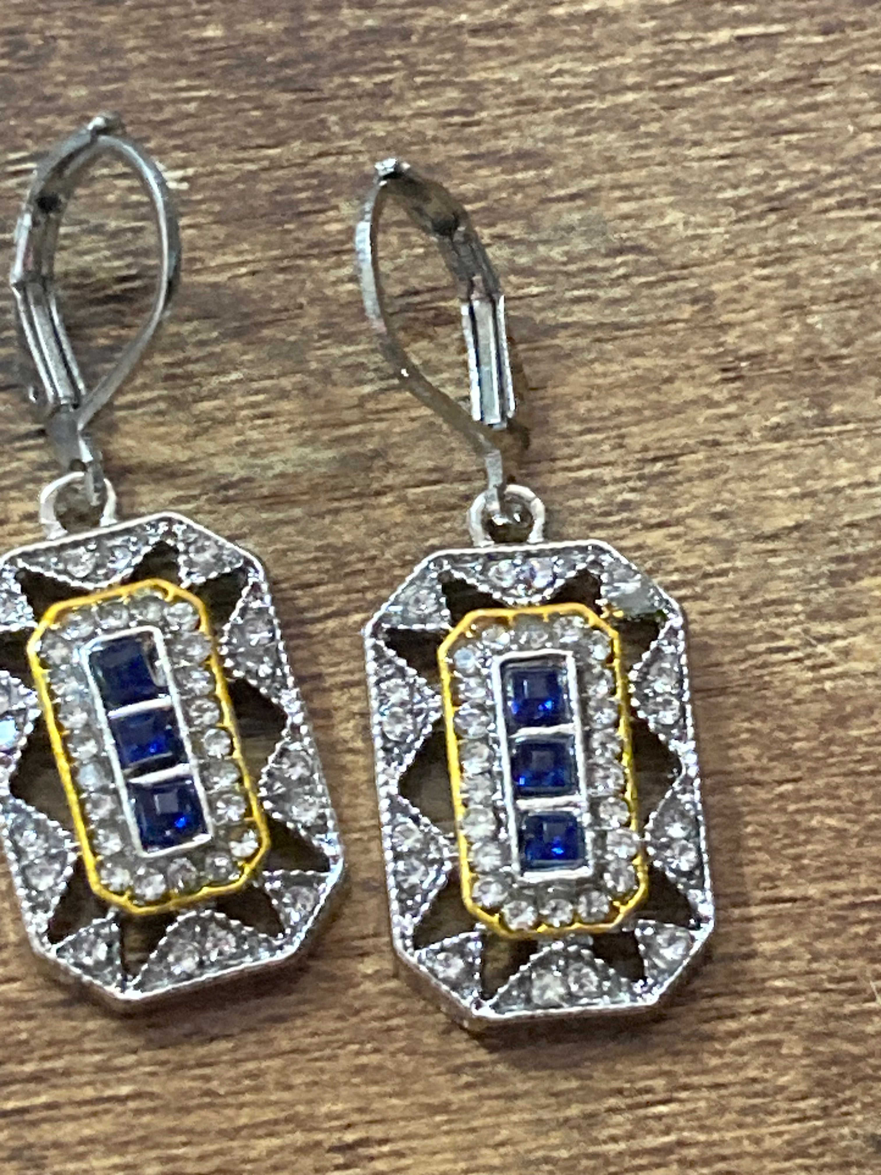 Art deco sapphire diamanté reproduction earrings