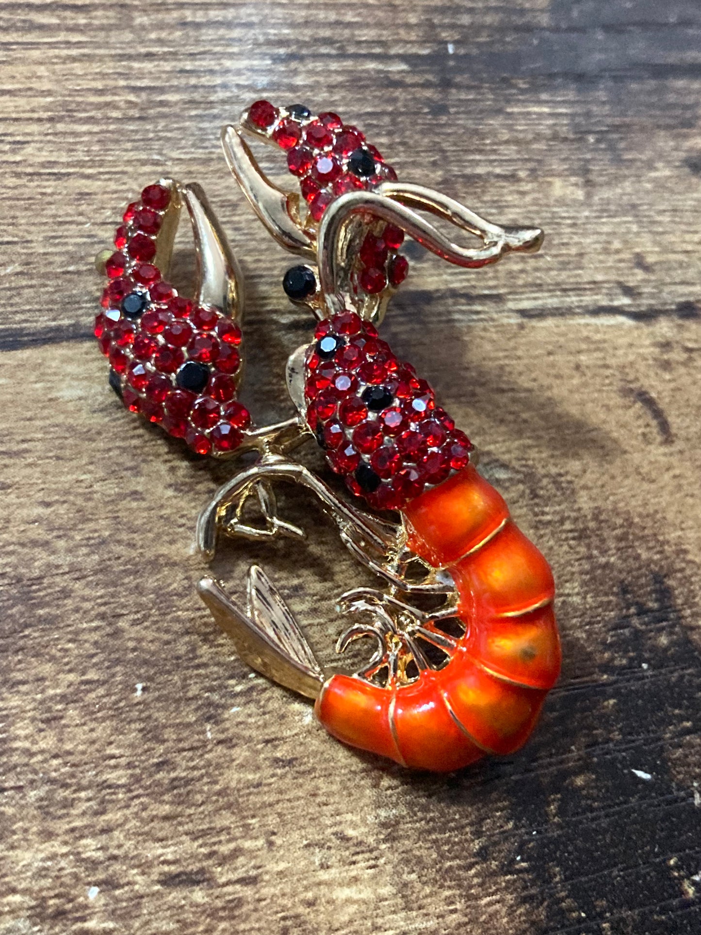 Lobster brooch Orange enamel and diamanté