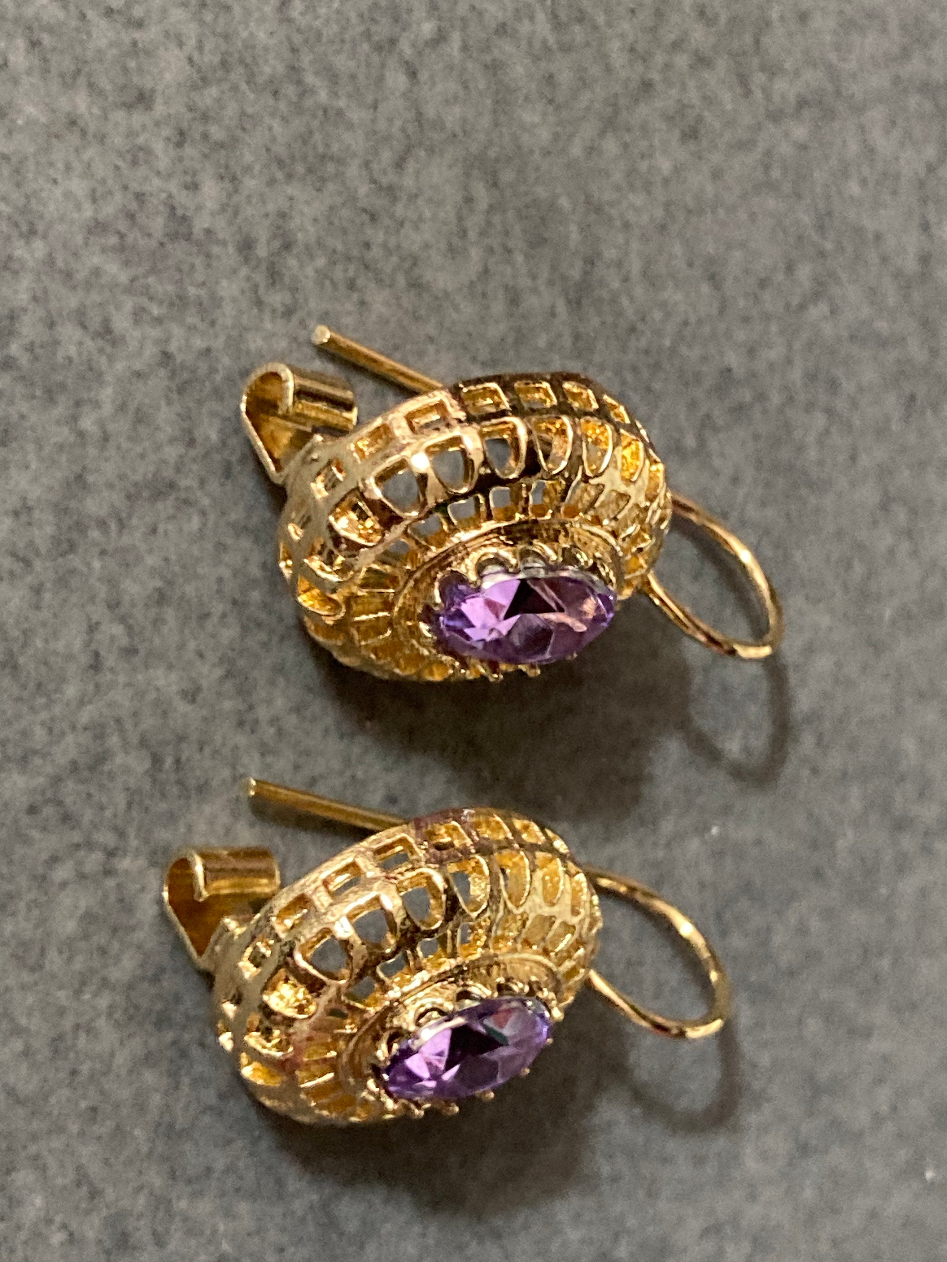 Gold amethyst diamanté drop earrings Victorian style