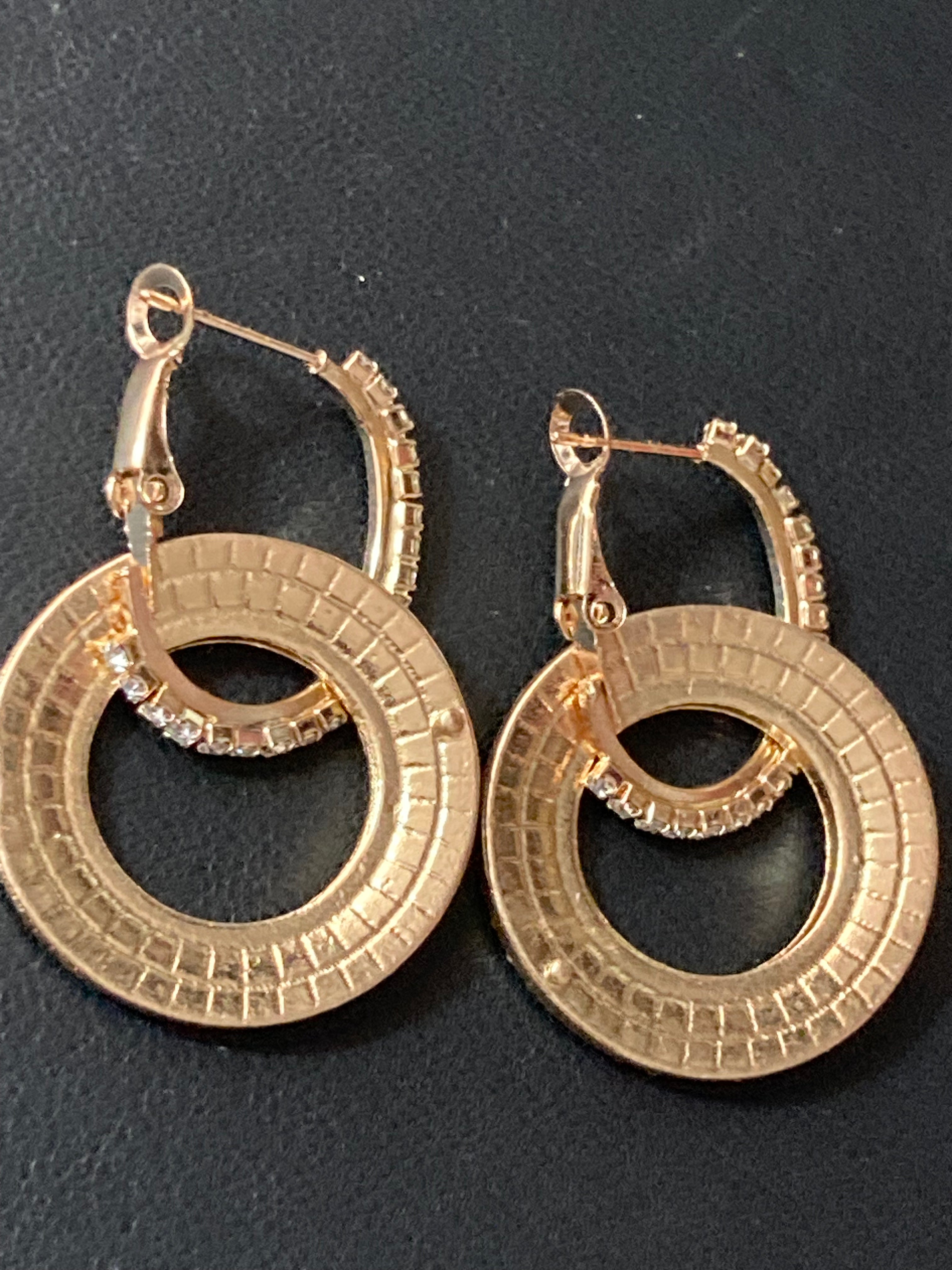 Gold pave diamanté Crystal circle drop earrings