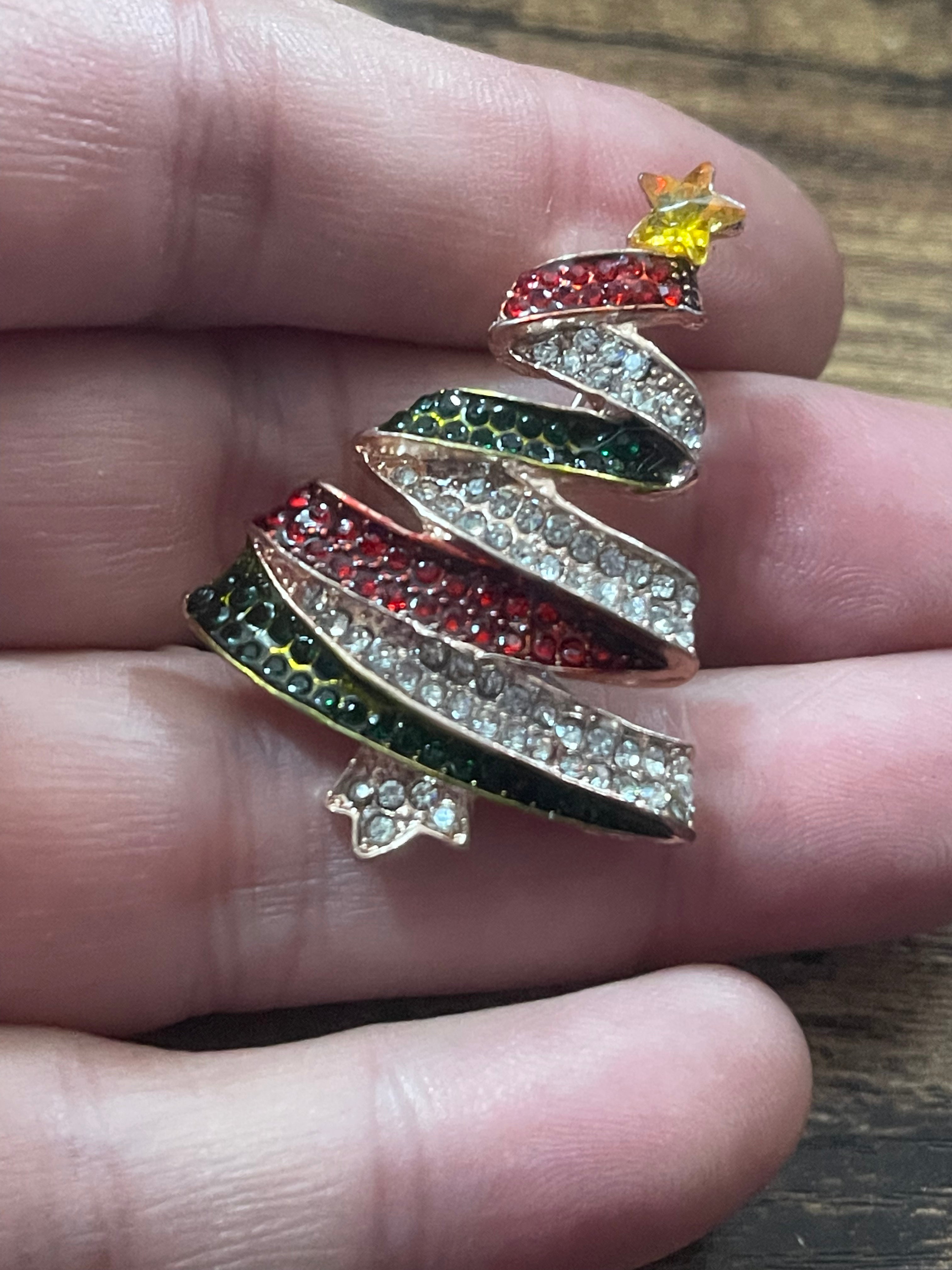 Diamanté Christmas tree brooch