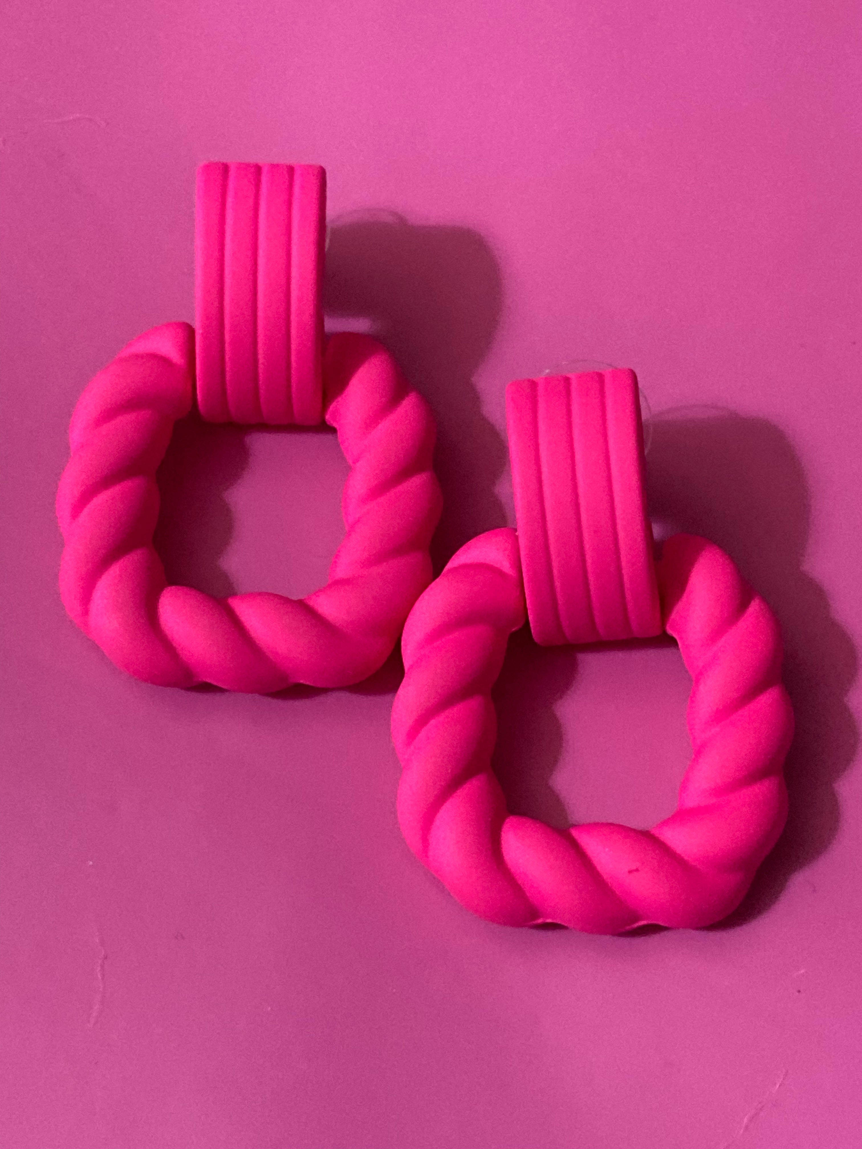 Bright Pink nautical rope twist door knocker earrings