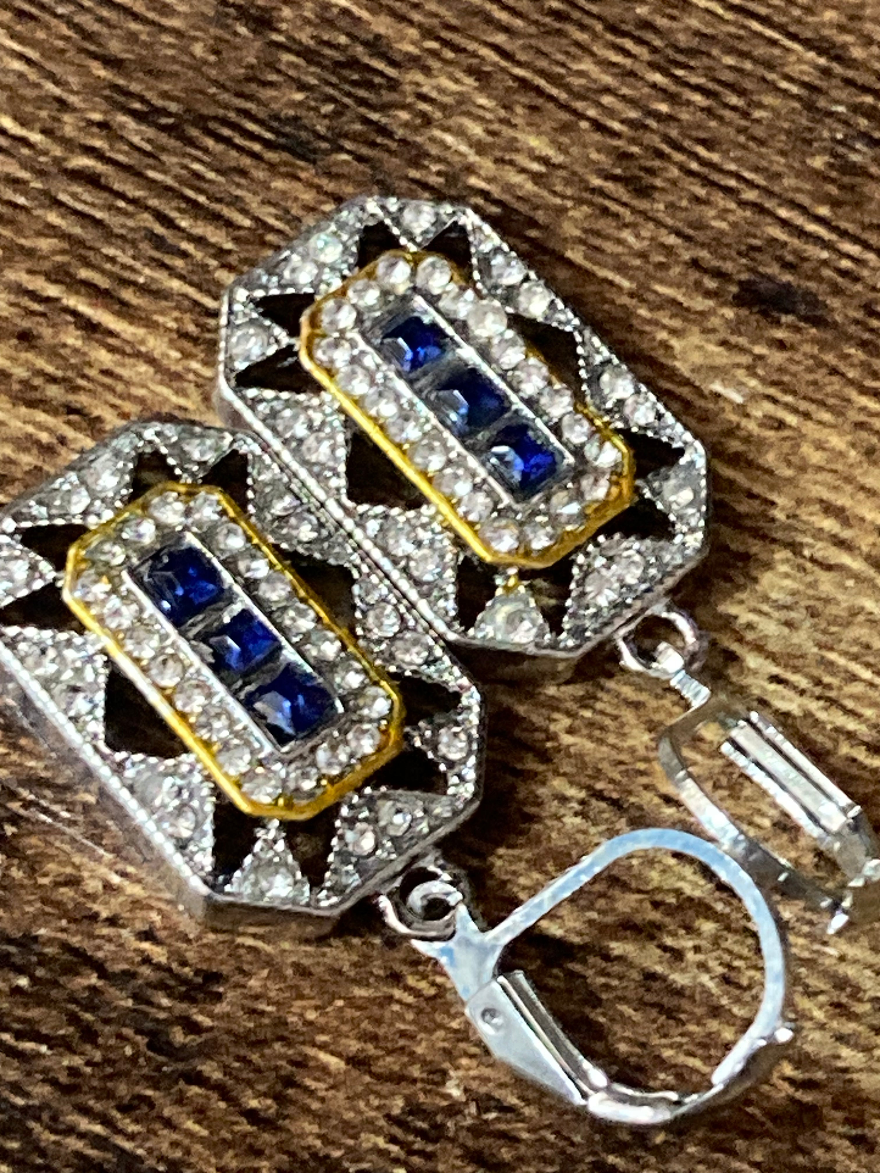 Art deco sapphire diamanté reproduction earrings