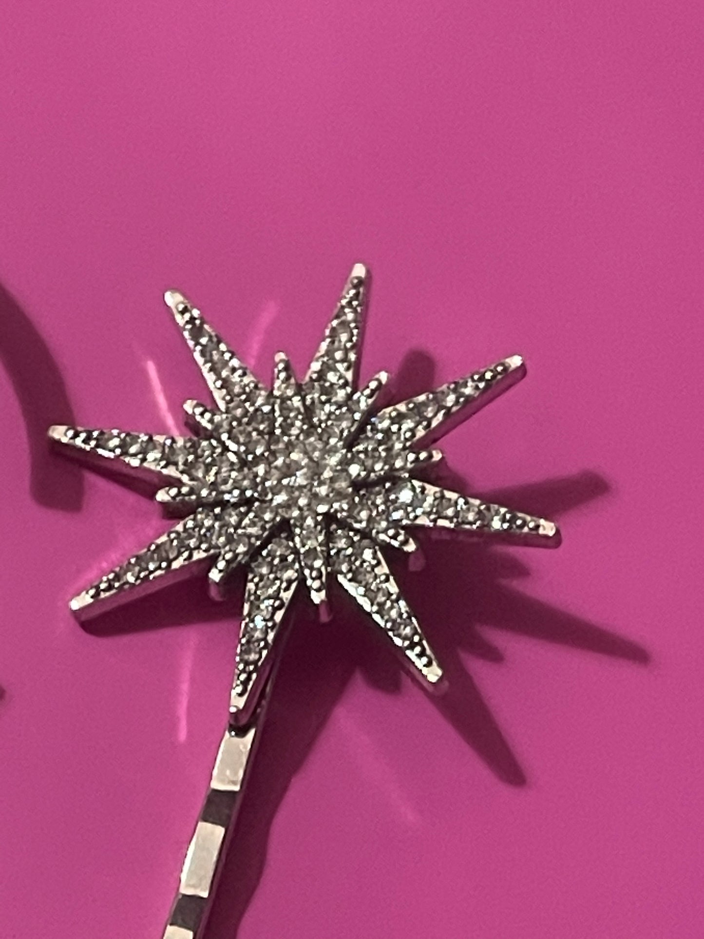 Star and moon silver diamanté celestial hair clips