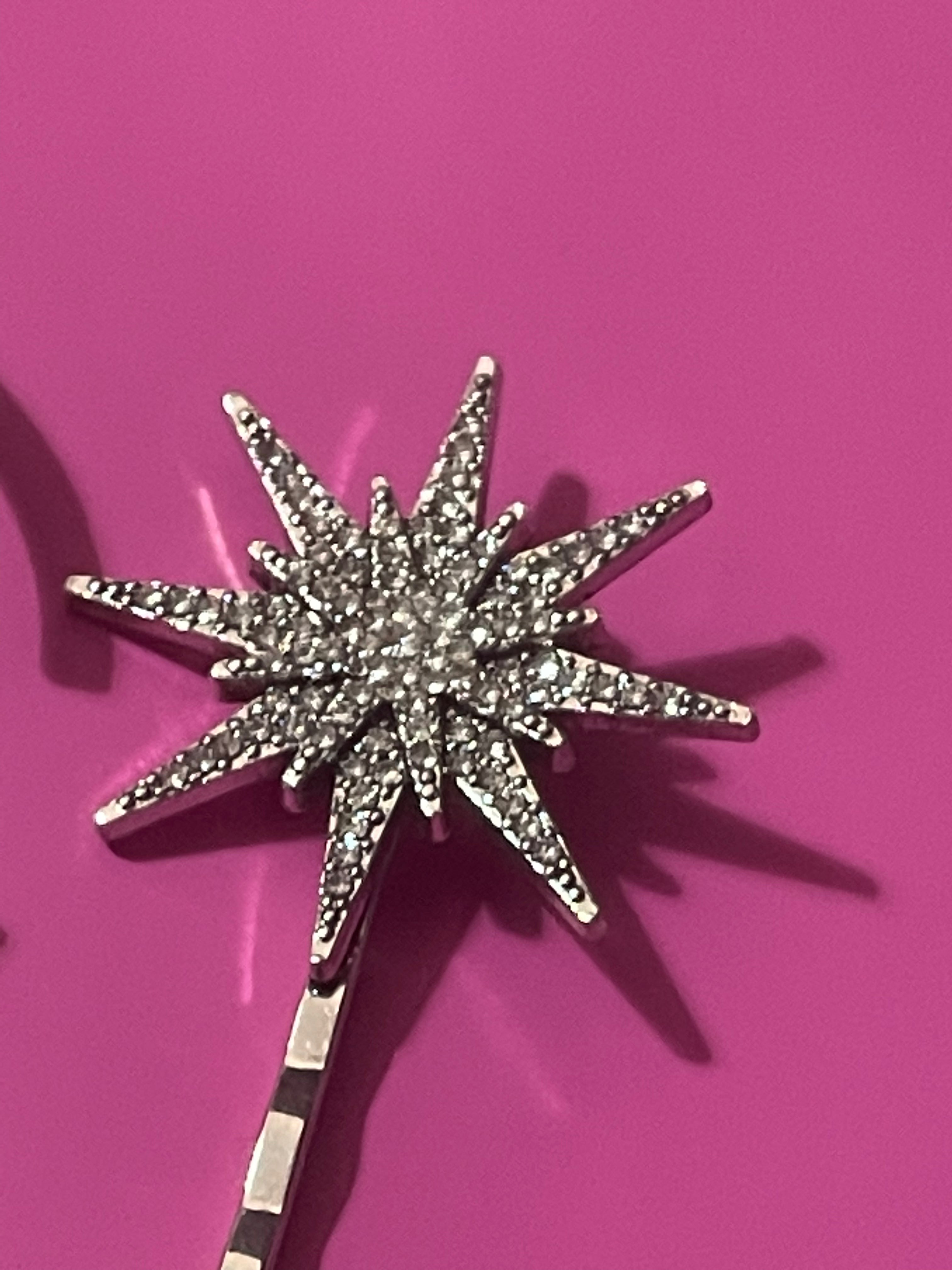 Star and moon silver diamanté celestial hair clips