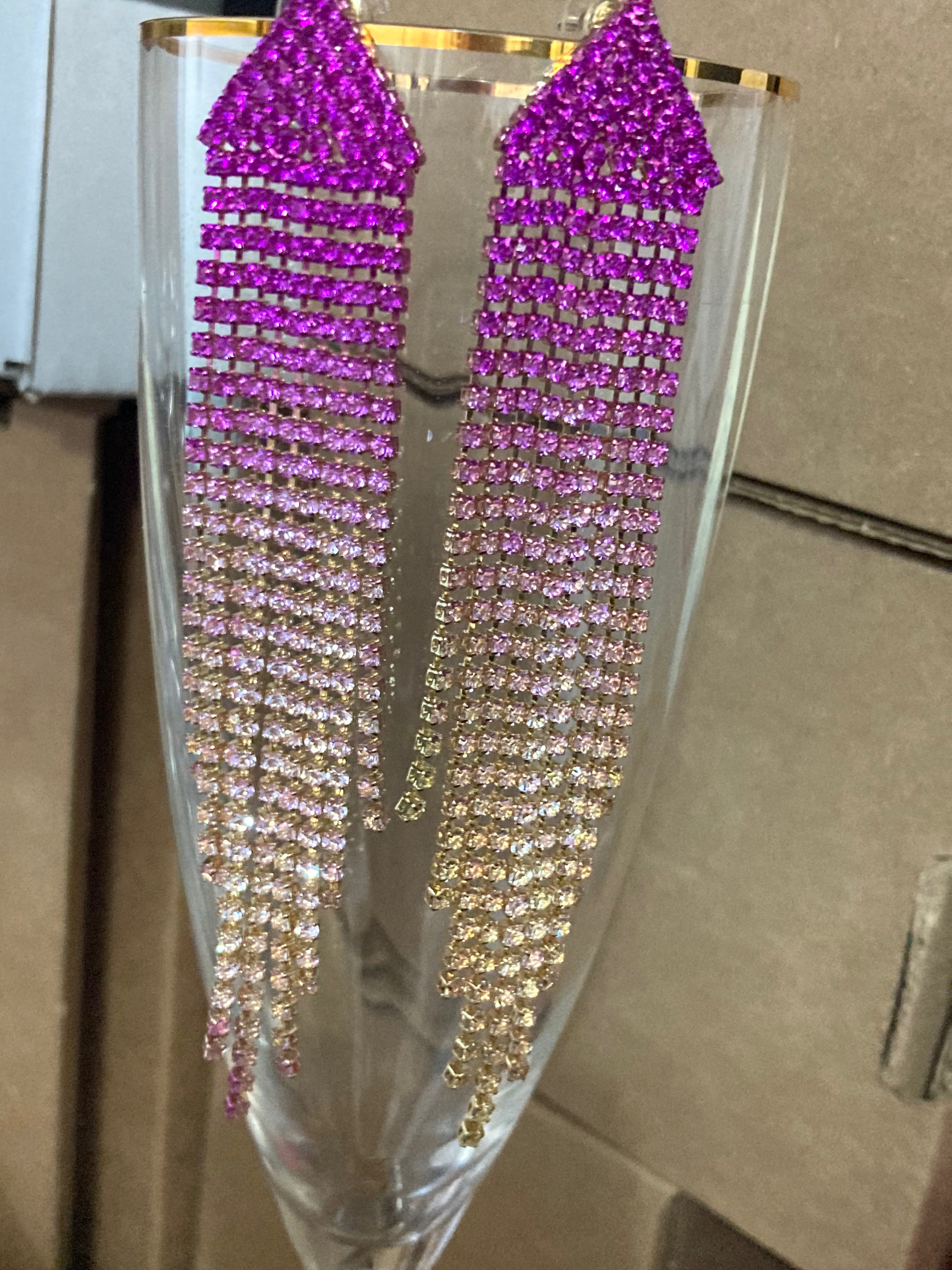 Hot pink Crystal diamanté tassel earrings