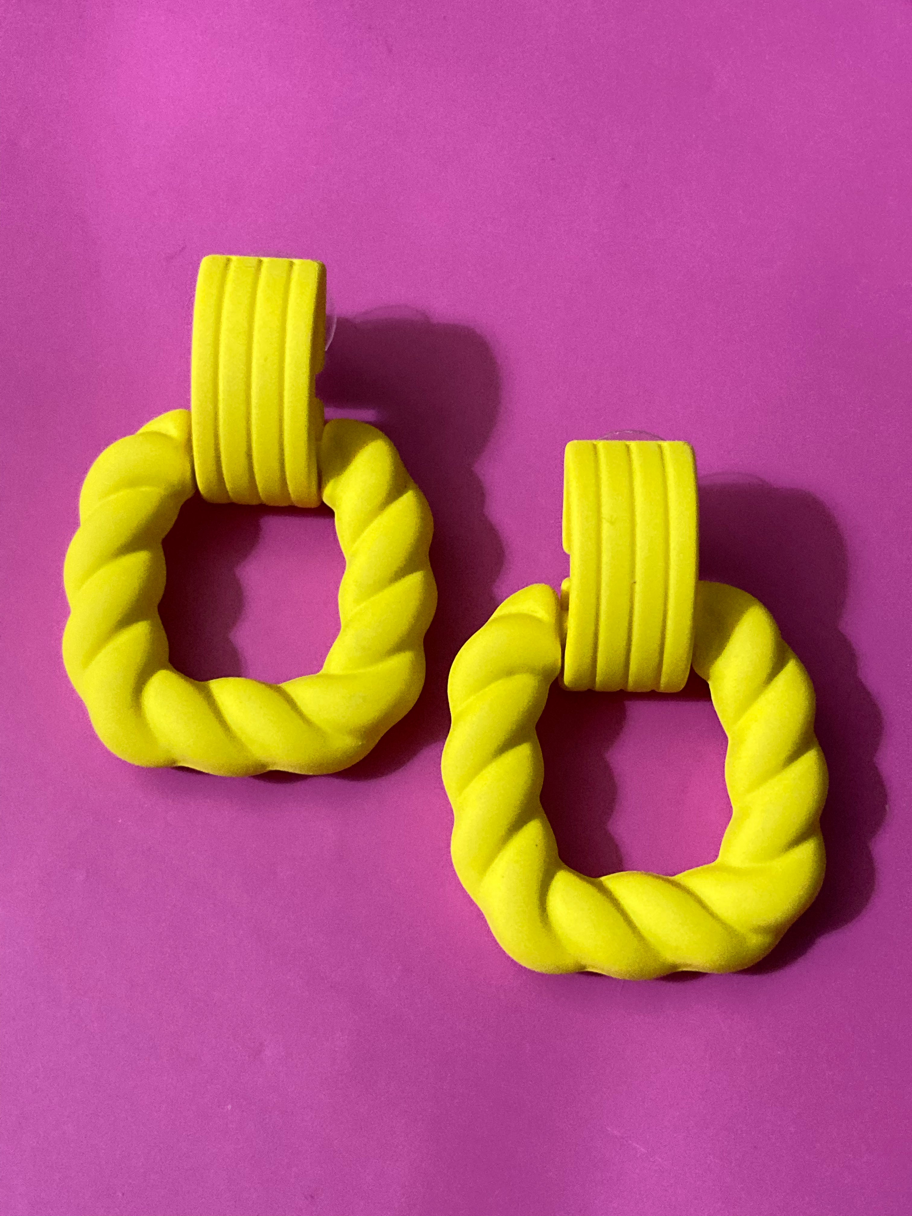 Bright Yellow nautical rope twist door knocker earrings