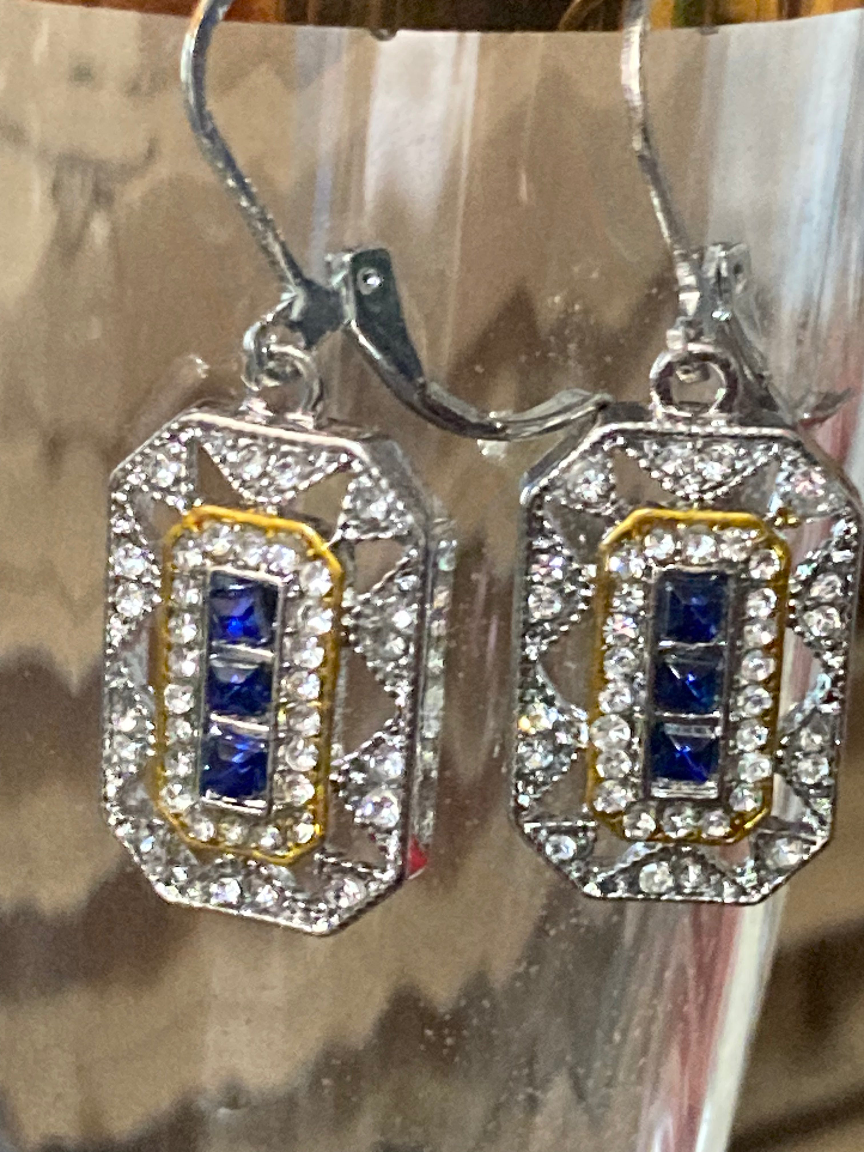 Art deco sapphire diamanté reproduction earrings