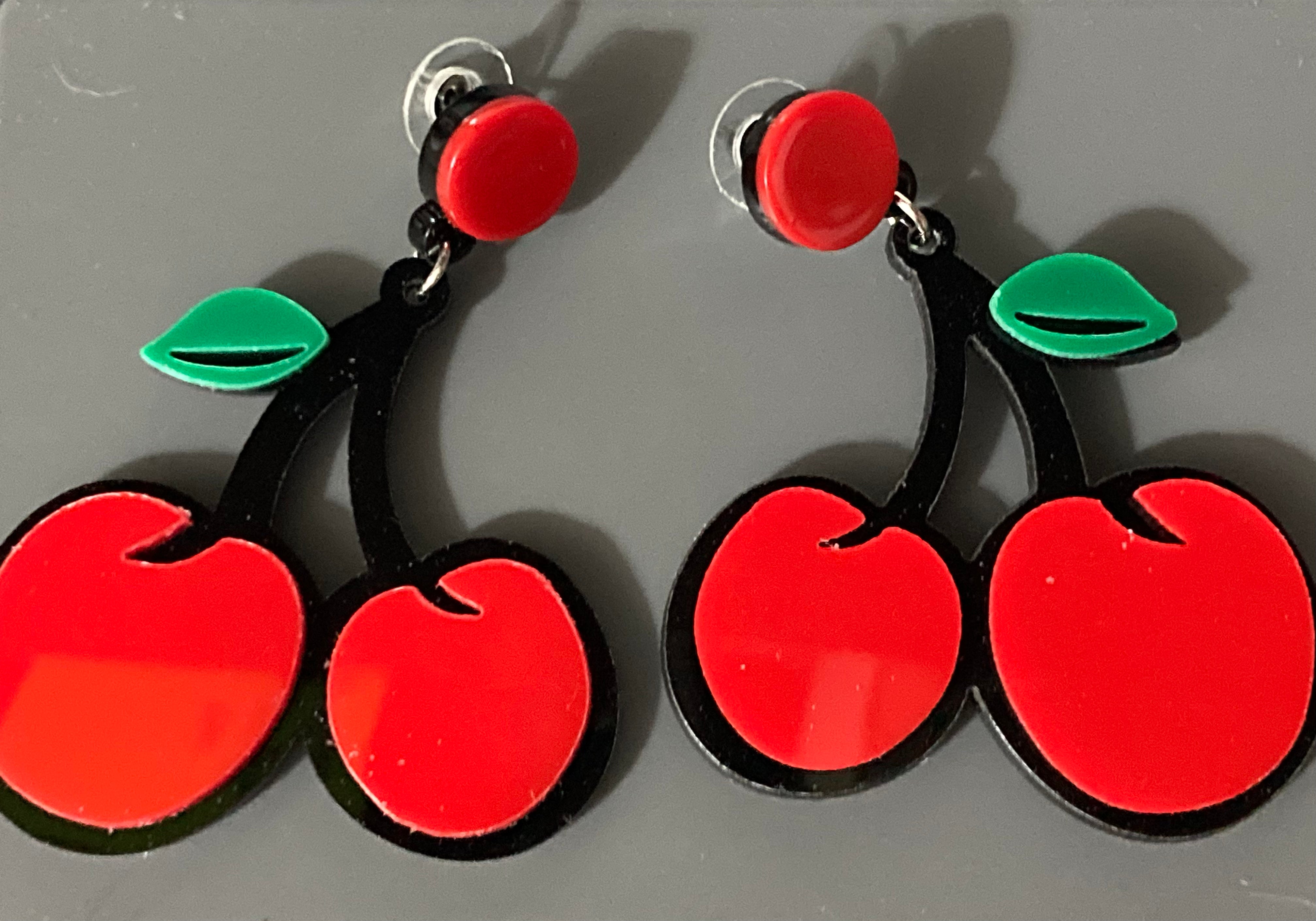 Bright Red cherry earrings Oversized acrylic