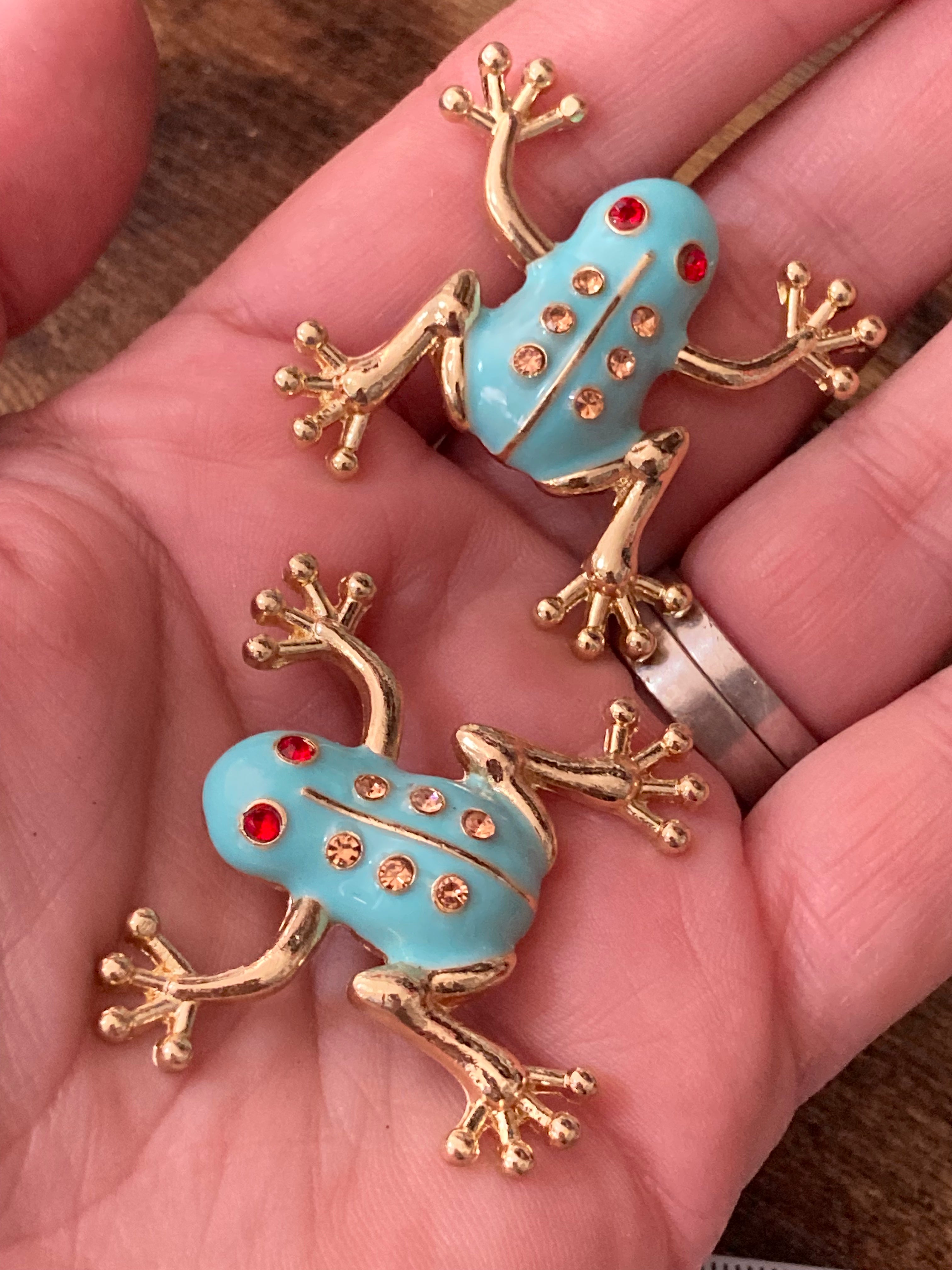 Oversized gold diamanté frog earrings