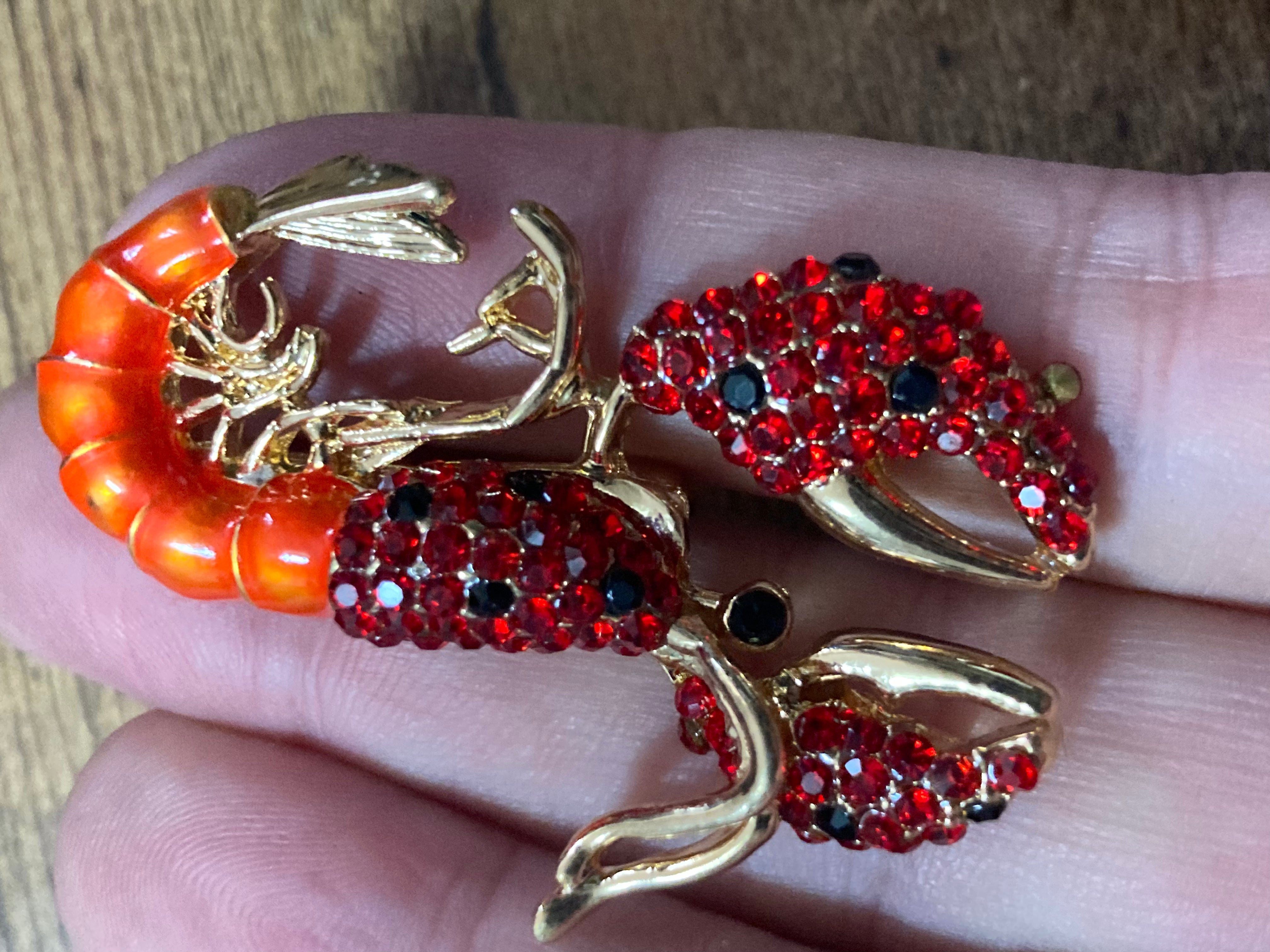 Lobster brooch Orange enamel and diamanté